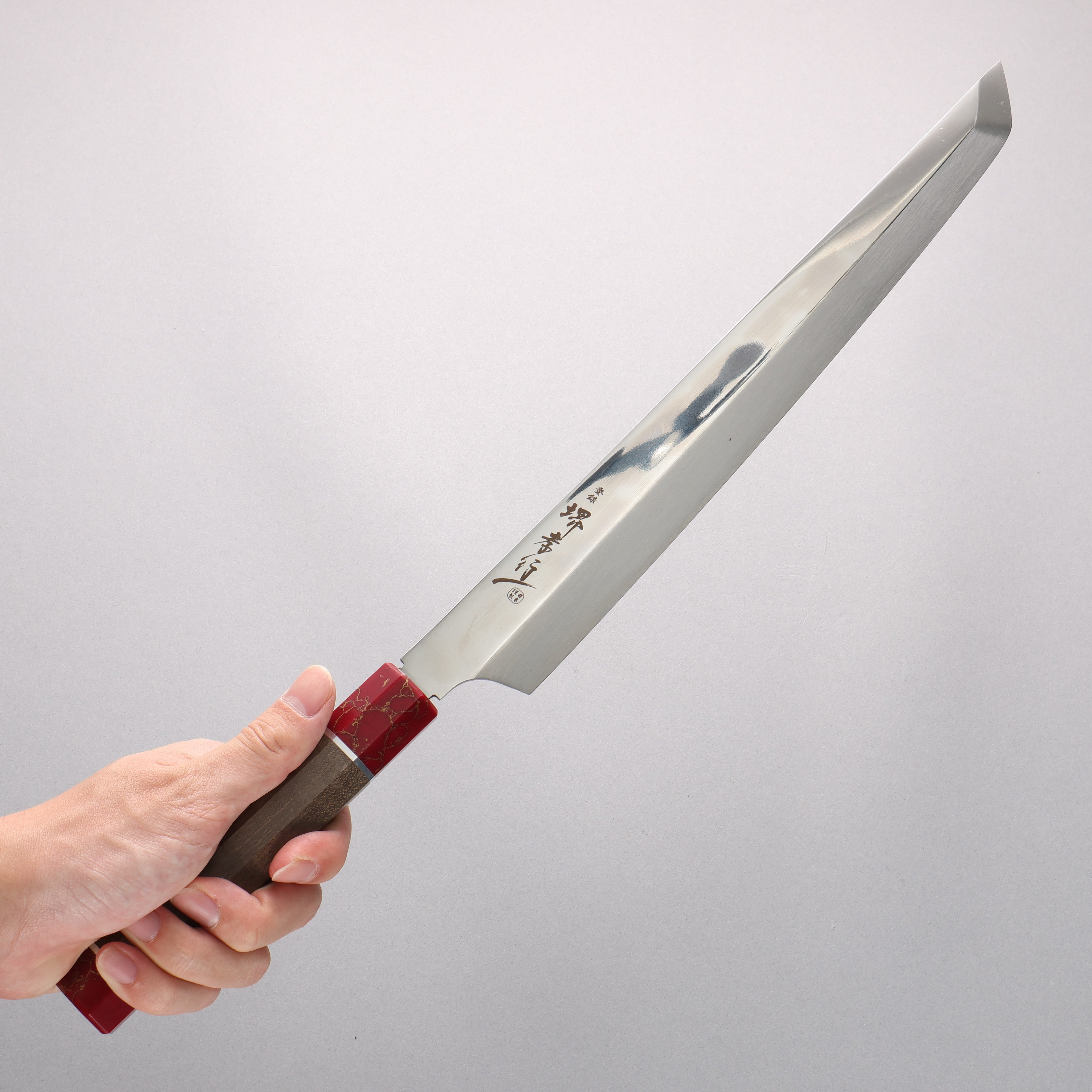 Sakai Takayuki Ginryu Honyaki Swedish Steel Mirrored Finish Sakimaru Yanagiba 300mm Stabilized wood Handle with Sheath - Japanny - Best Japanese Knife