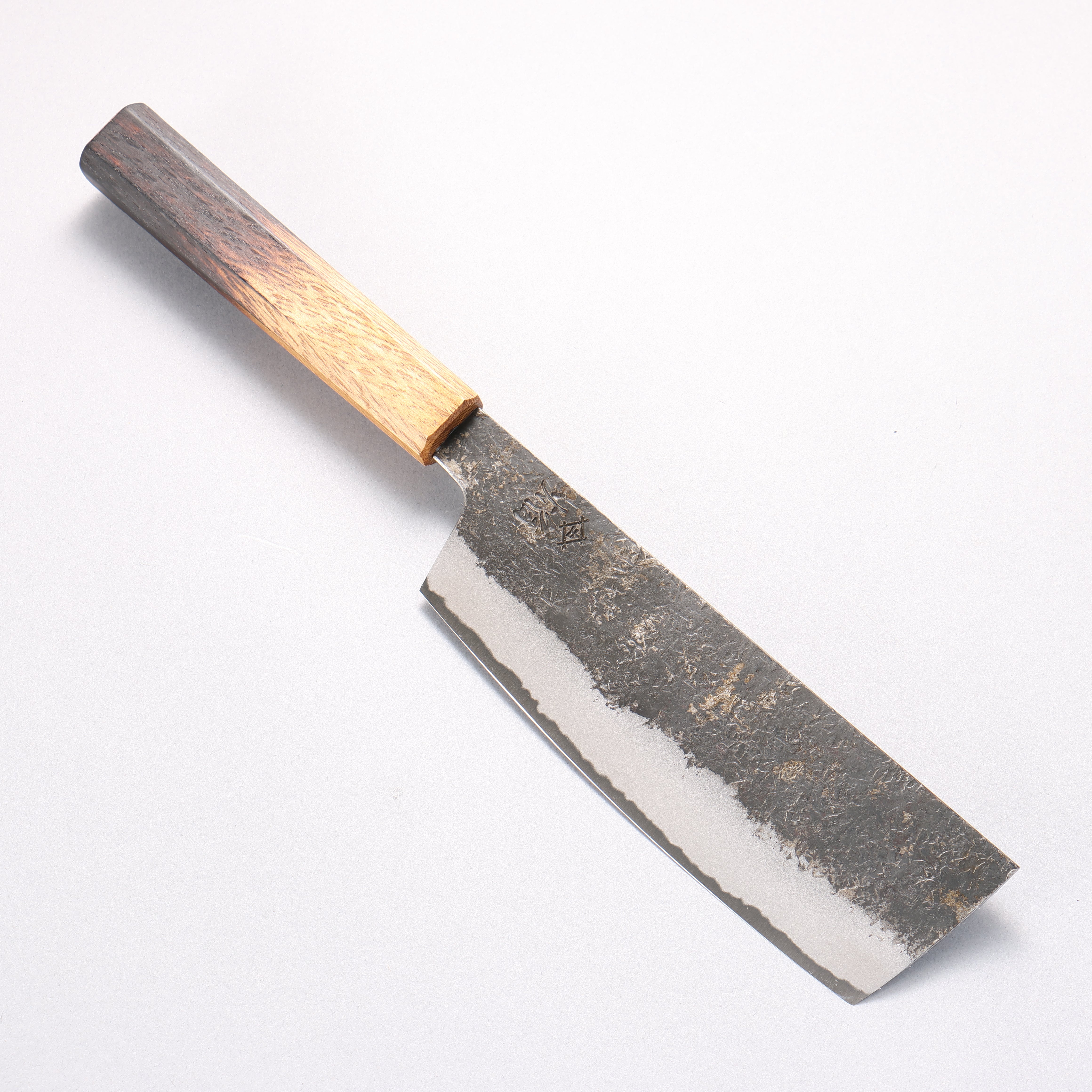 Sakai Takayuki Homura Guren Blue Steel No.2 Kurouchi Hammered Nakiri 180mm Burnt Oak Handle - Japanny - Best Japanese Knife