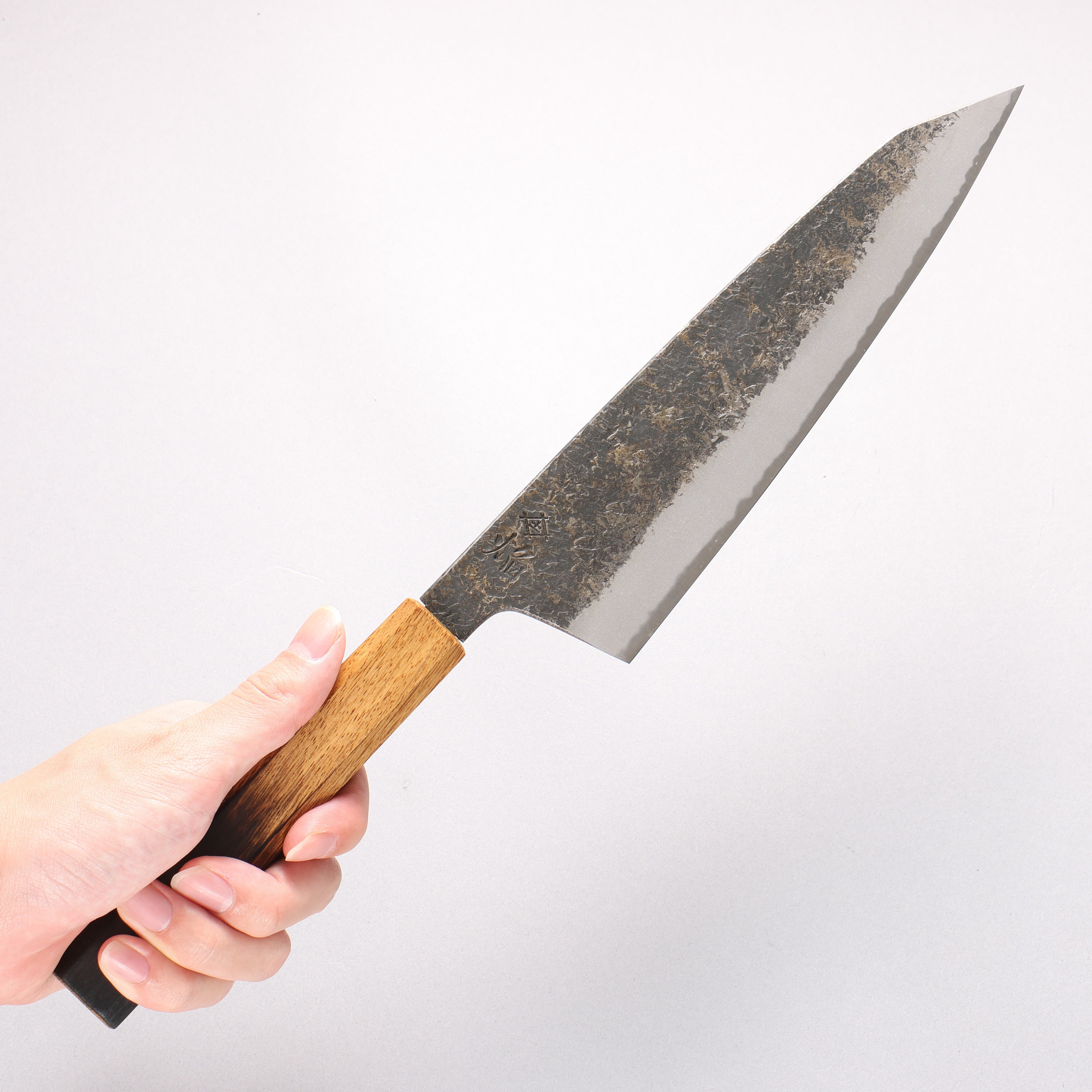 Sakai Takayuki Homura Guren Blue Steel No.2 Kurouchi Hammered Gyuto 225mm Burnt Oak Handle - Japanny - Best Japanese Knife