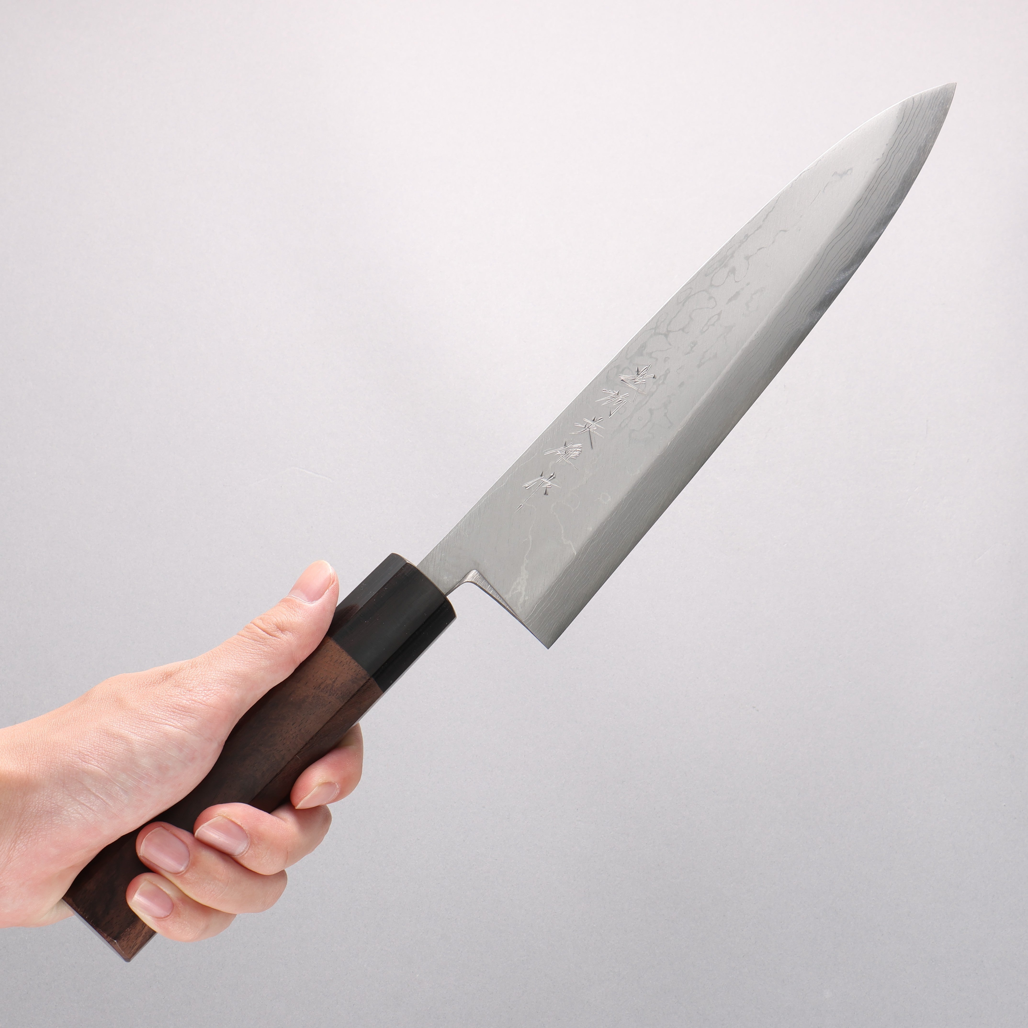 Hideo Kitaoka White Steel No.2 Damascus Mioroshi Deba 240mm Shitan Handle - Japanny - Best Japanese Knife