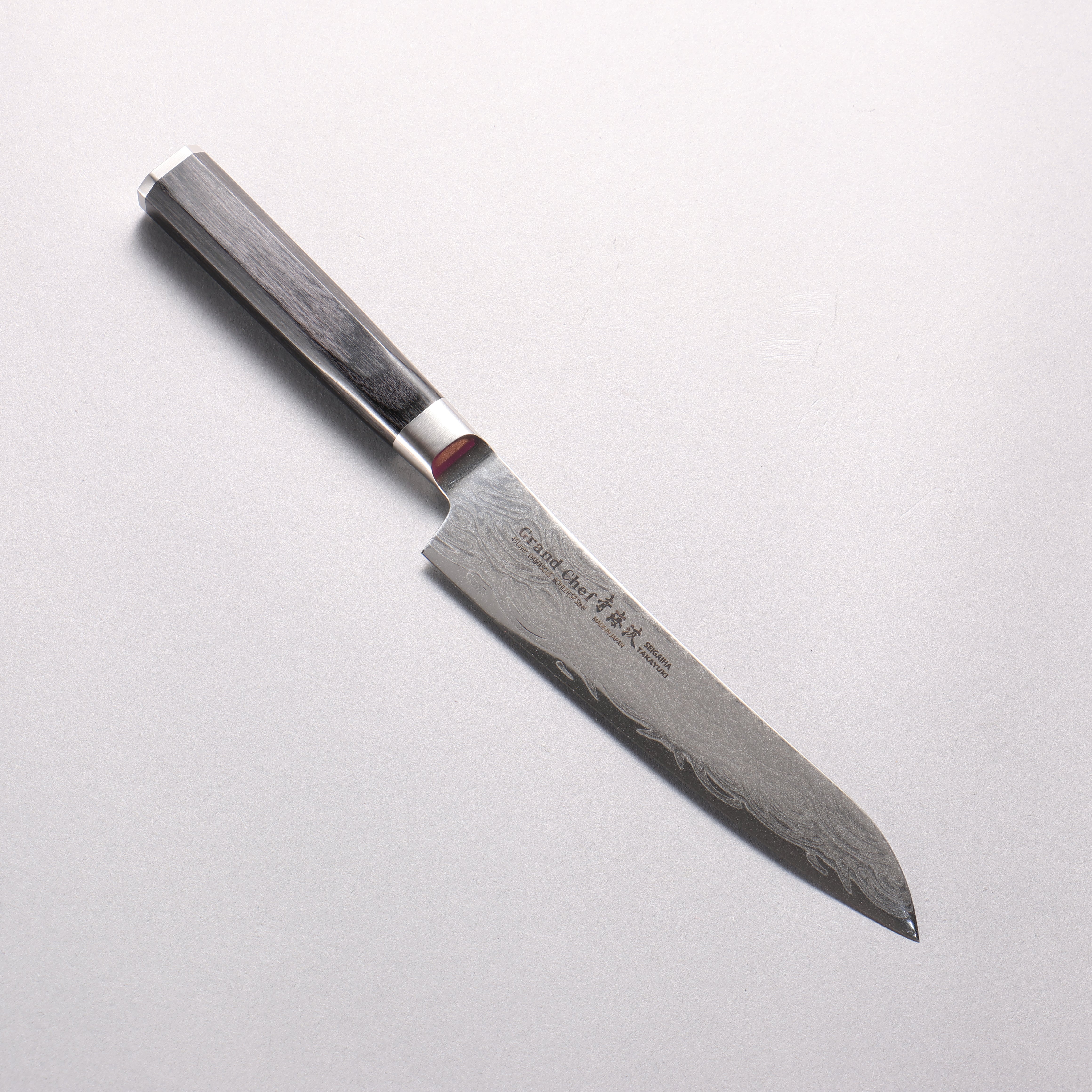 Sakai Takayuki Seigaiha (Blue Ocean Wave) Böhler SP Steel 45 Layer Damascus Migaki Finished Petty-Utility 150mm Black Pakka wood Handle - Japanny - Best Japanese Knife