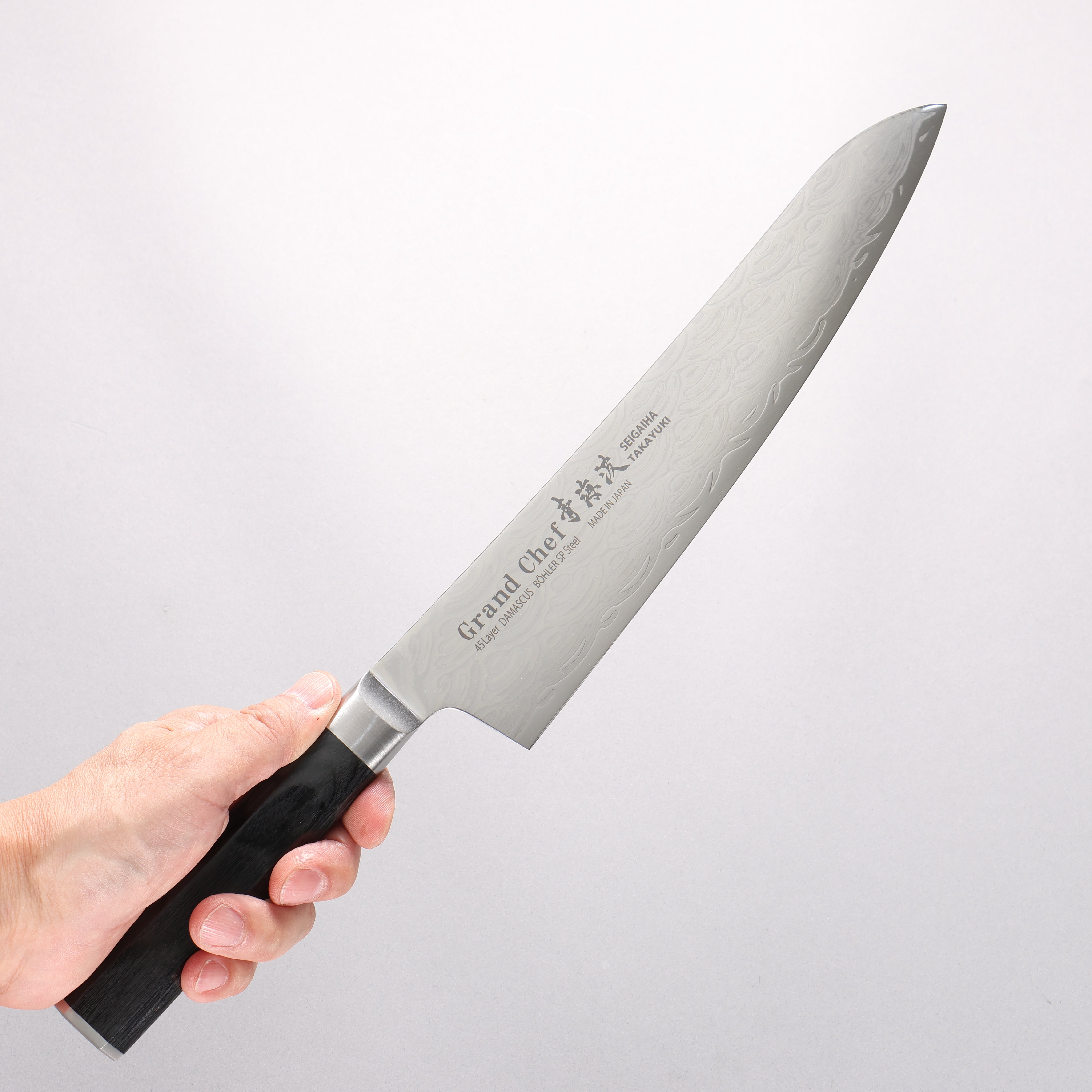 Sakai Takayuki Seigaiha (Blue Ocean Wave) Böhler SP Steel 45 Layer Damascus Migaki Finished Gyuto 240mm Black Pakka wood Handle - Japanny - Best Japanese Knife