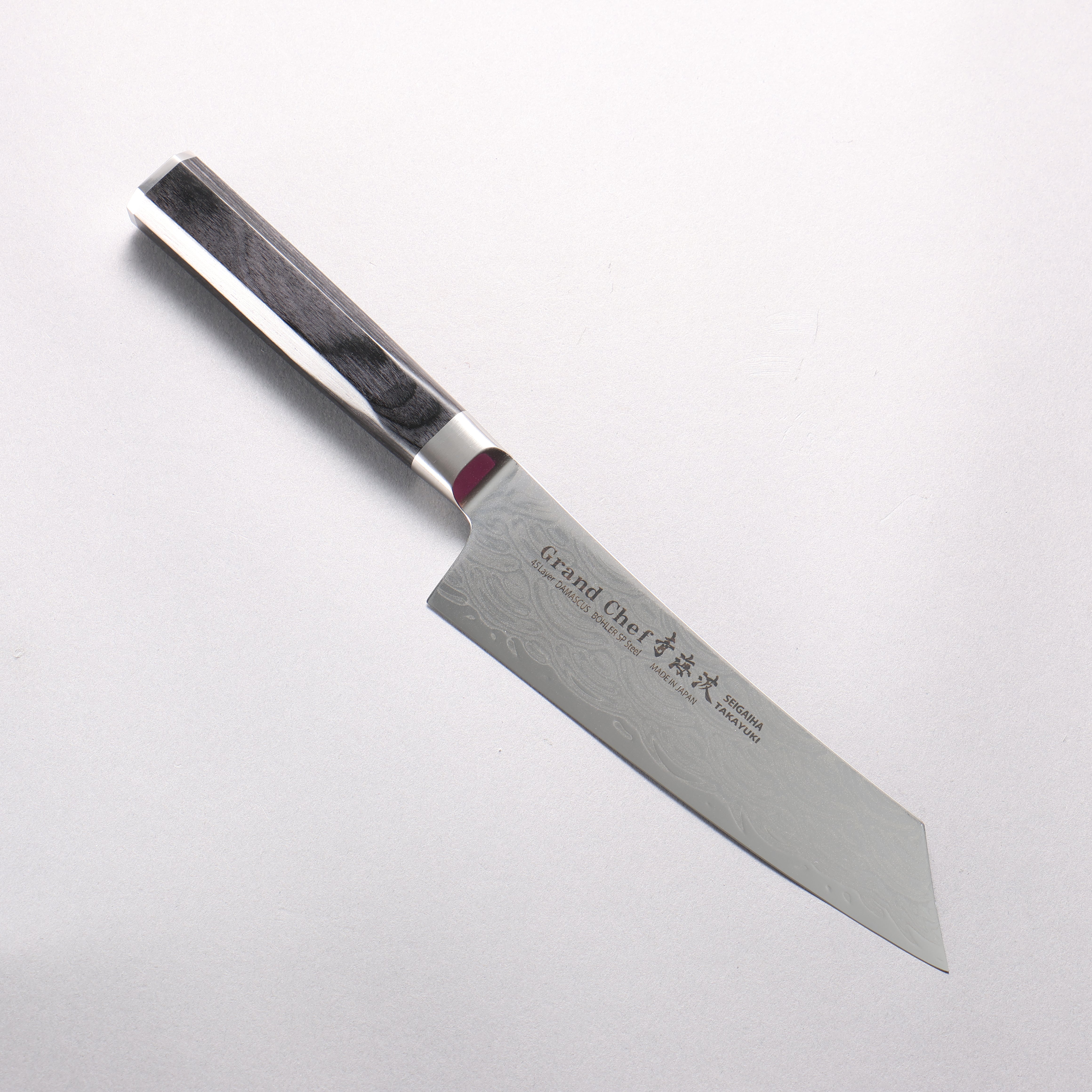 Sakai Takayuki Seigaiha (Blue Ocean Wave) Böhler SP Steel 45 Layer Damascus Migaki Finished Kengata Santoku 160mm Black Pakka wood Handle - Japanny - Best Japanese Knife