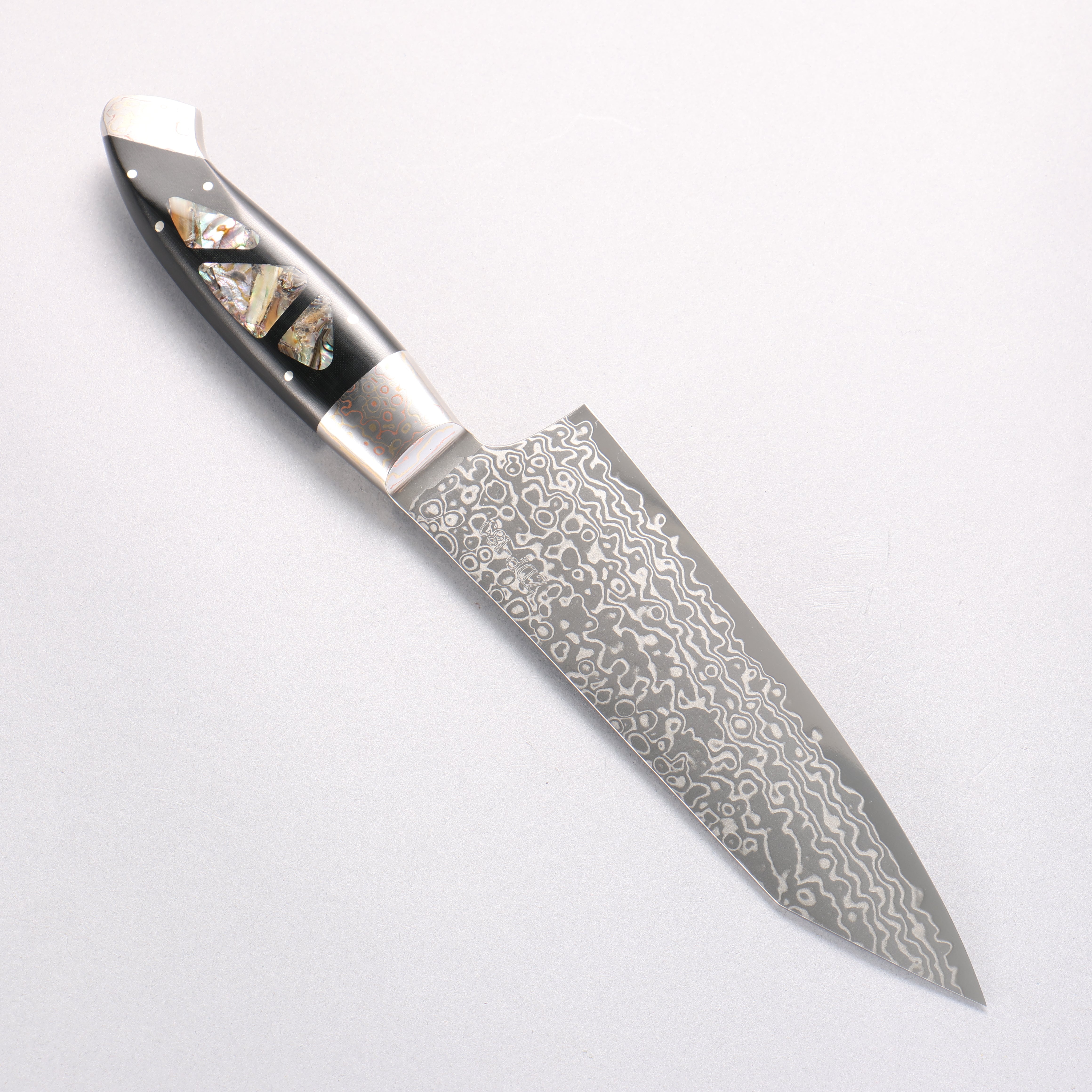 Kajin ZDP189 Damascus Migaki Finished Kiritsuke Santoku 165mm Abalone Inlay Handle - Japanny - Best Japanese Knife