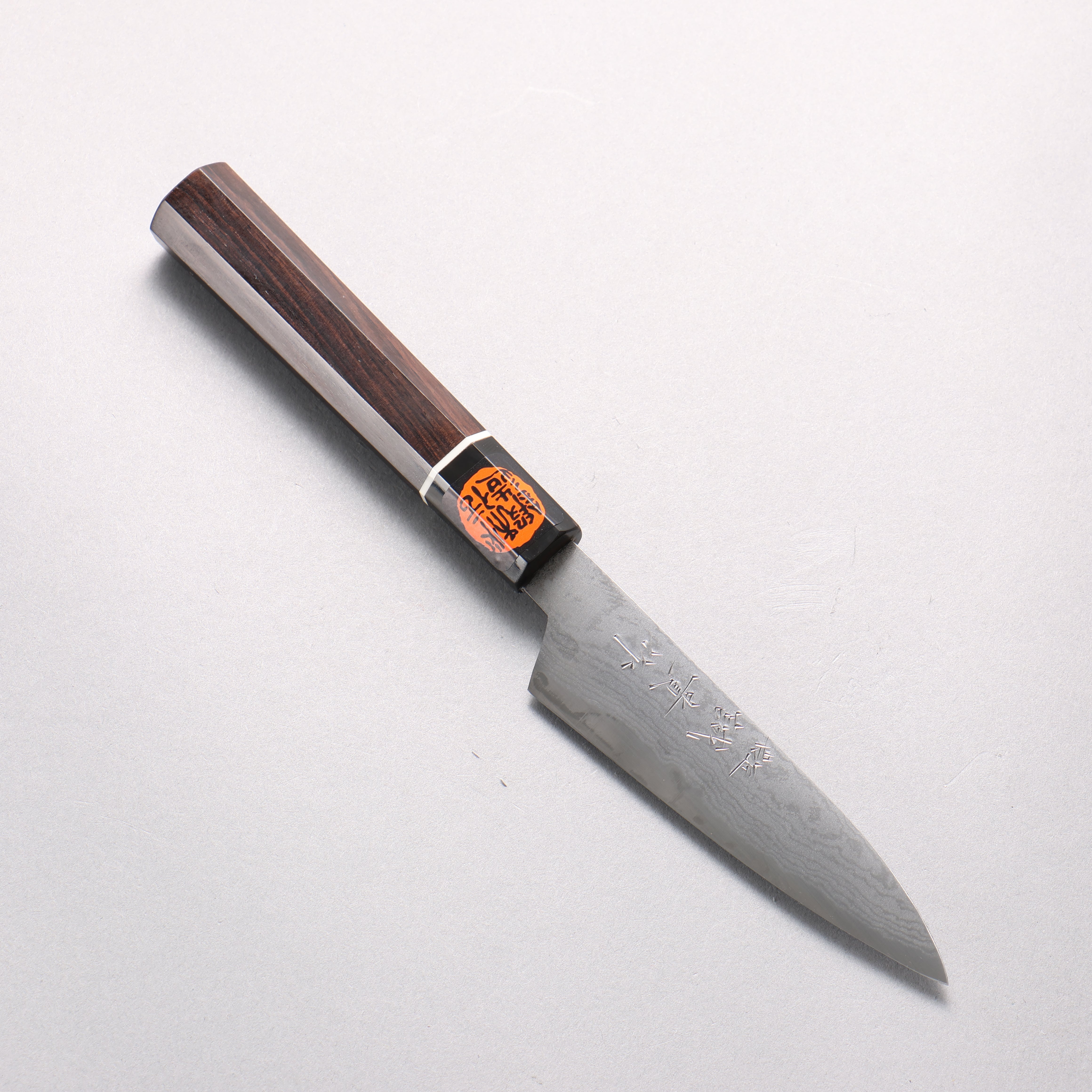 Shigeki Tanaka Blue Steel No.2 Damascus Petty-Utility 120mm Ebony Wood Handle - Japanny - Best Japanese Knife