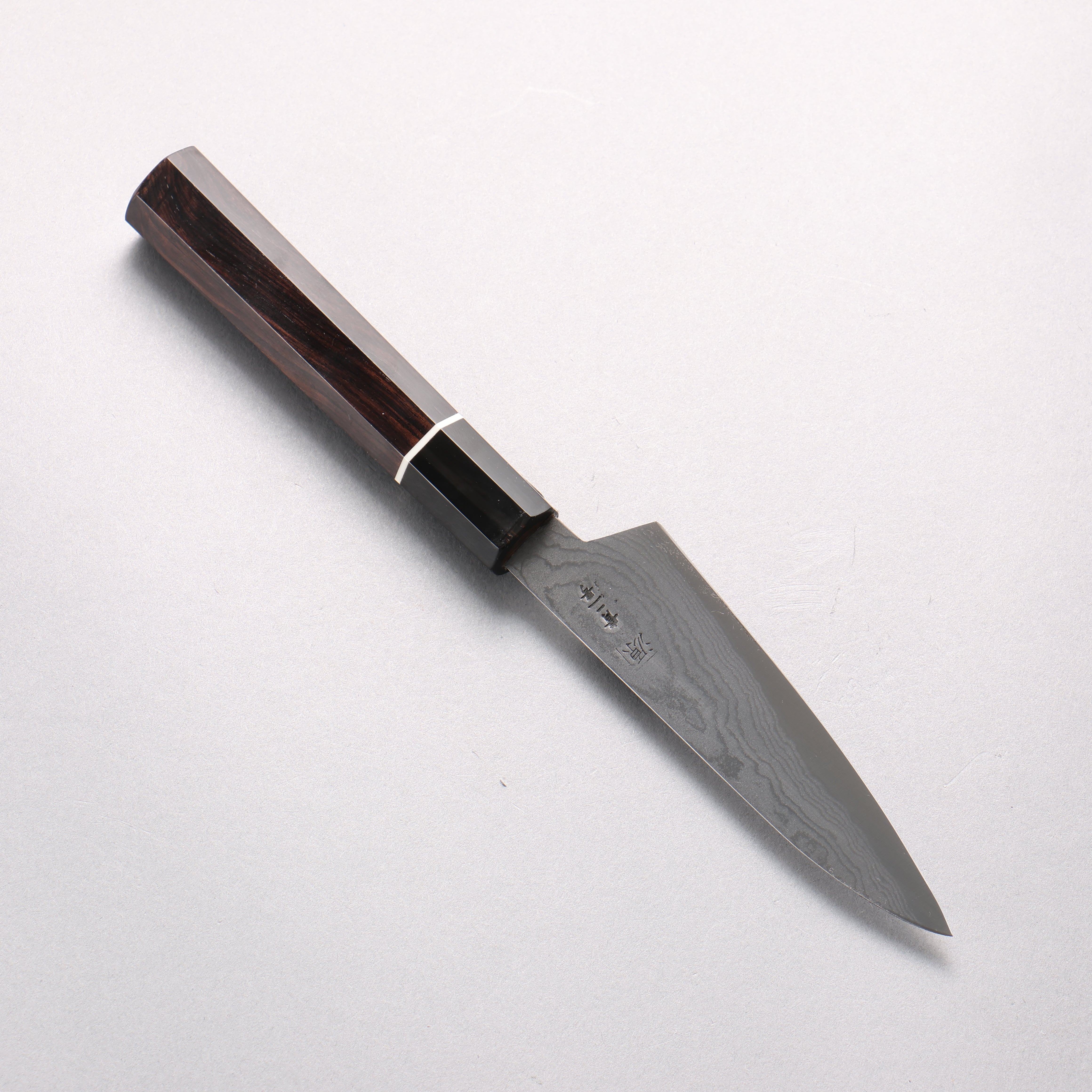 Shigeki Tanaka Blue Steel No.2 Damascus Petty-Utility 120mm Ebony Wood Handle - Japanny - Best Japanese Knife