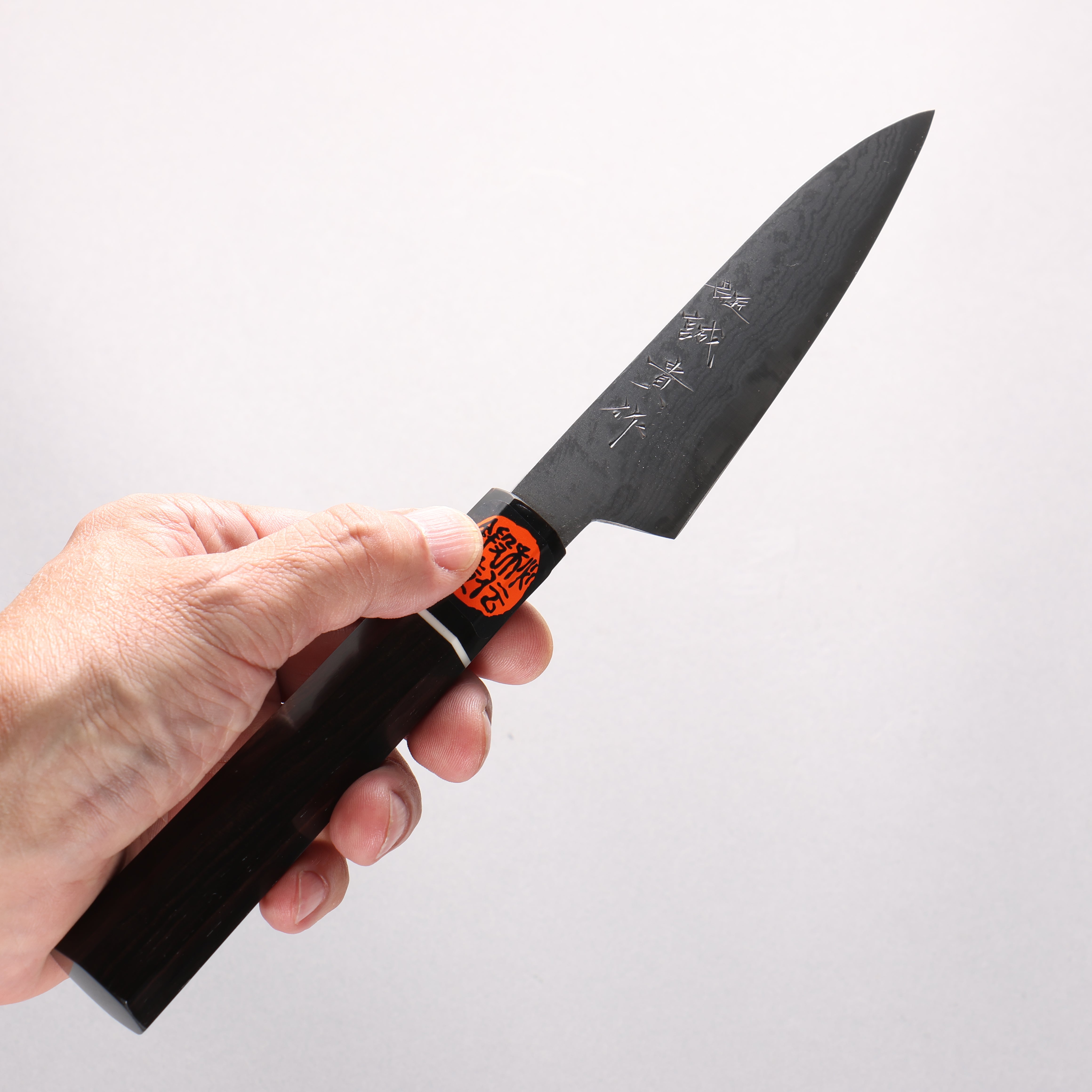 Shigeki Tanaka Blue Steel No.2 Damascus Petty-Utility 120mm Ebony Wood Handle - Japanny - Best Japanese Knife