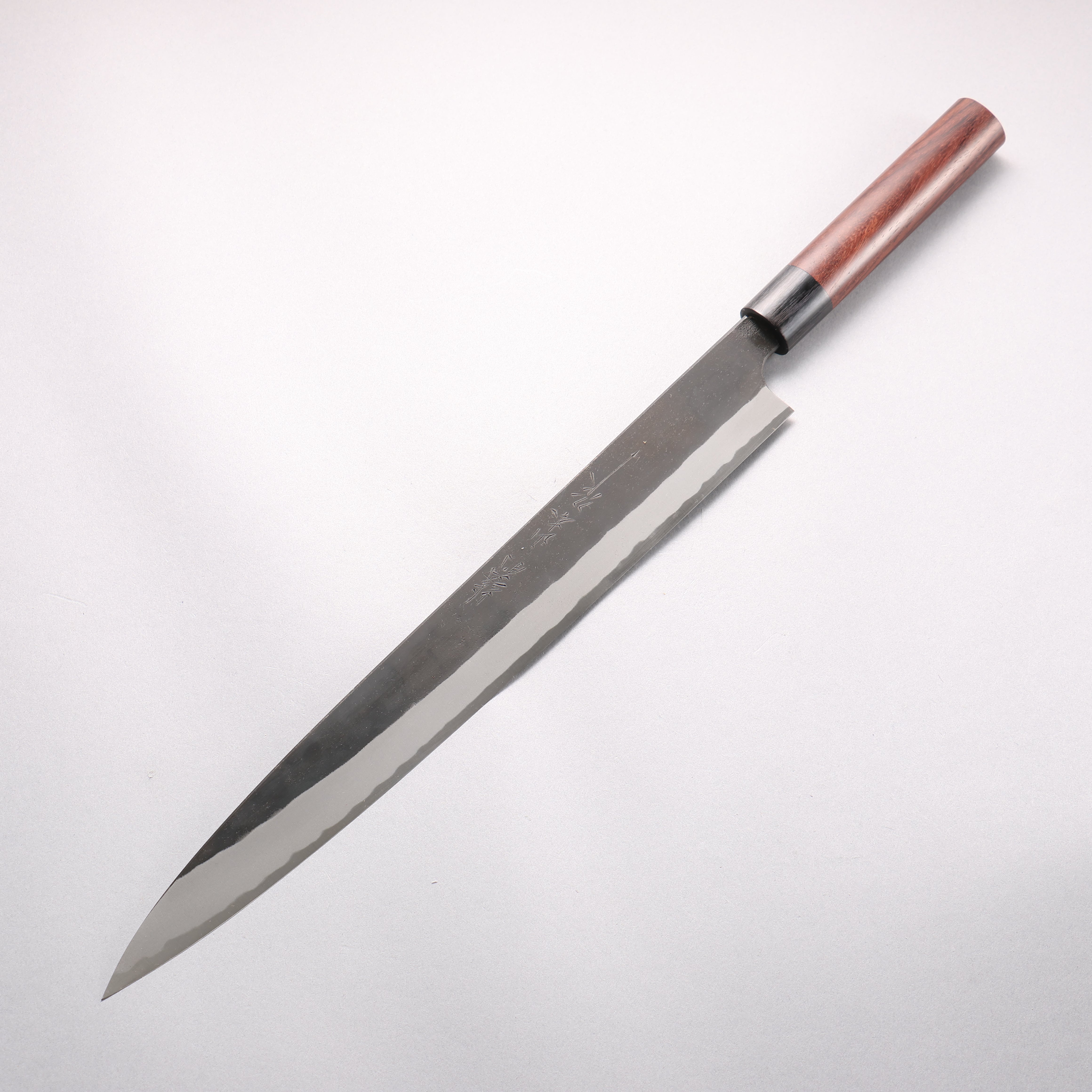 Nao Yamamoto White Steel No.1 Kurouchi Sujihiki 330mm Rosewood (Ferrule: Black Pakka Wood) Handle - Japanny - Best Japanese Knife