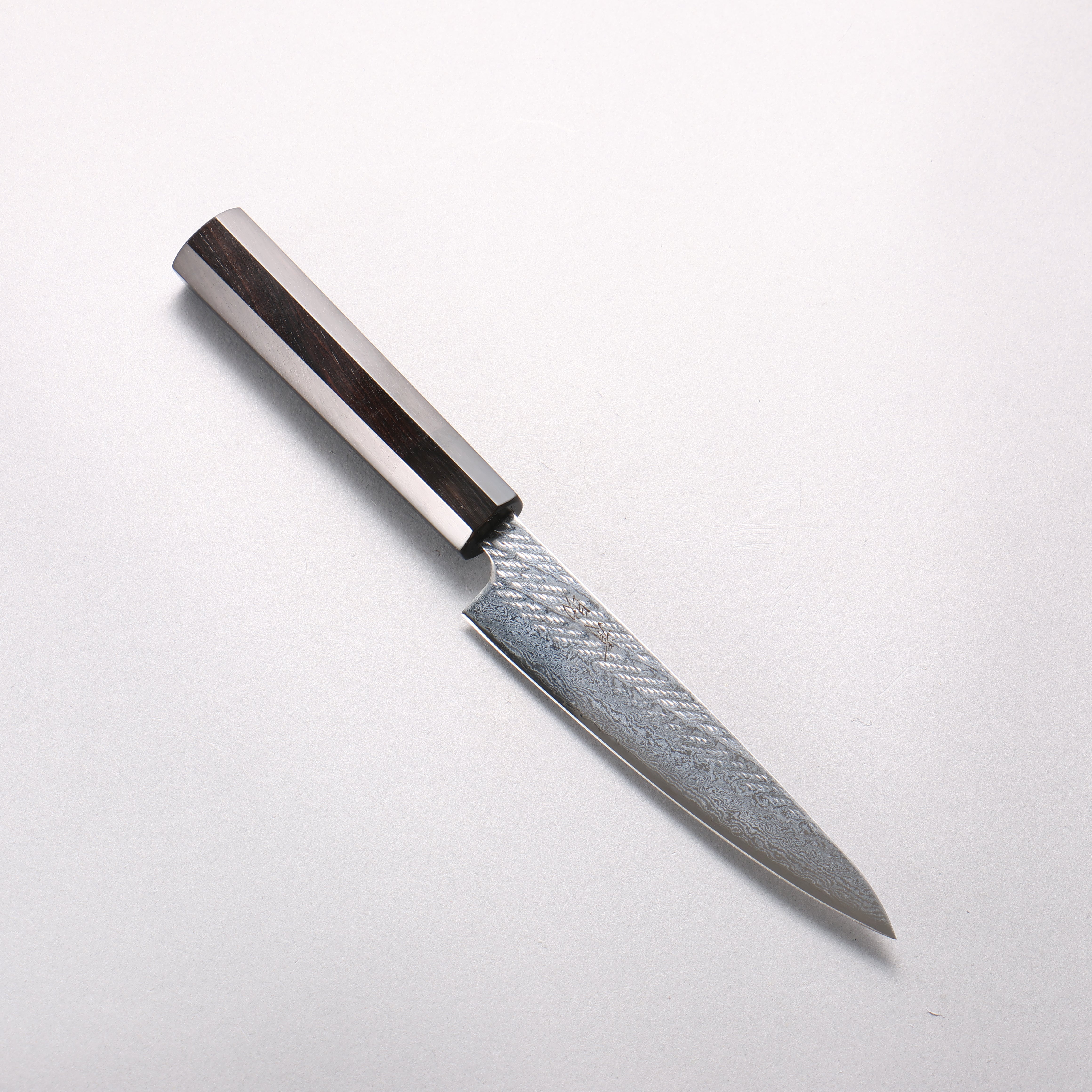 Seisuke Silver Steel No.3 Damascus Rope Pattern Petty-Utility 135mm Ebony Wood (ferrule: Black Water Buffalo Horn) Handle - Japanny - Best Japanese Knife