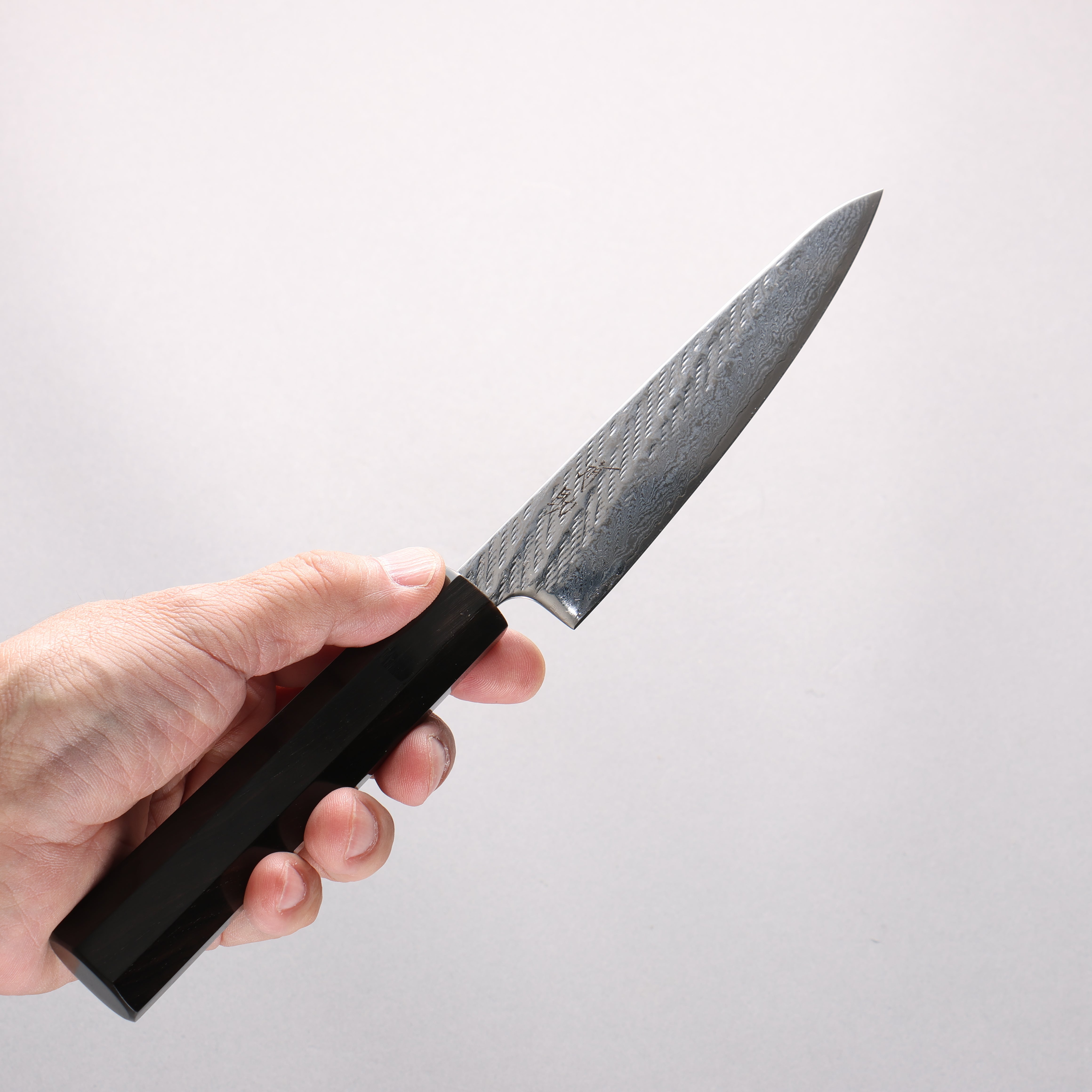 Seisuke Silver Steel No.3 Damascus Rope Pattern Petty-Utility 135mm Ebony Wood (ferrule: Black Water Buffalo Horn) Handle - Japanny - Best Japanese Knife