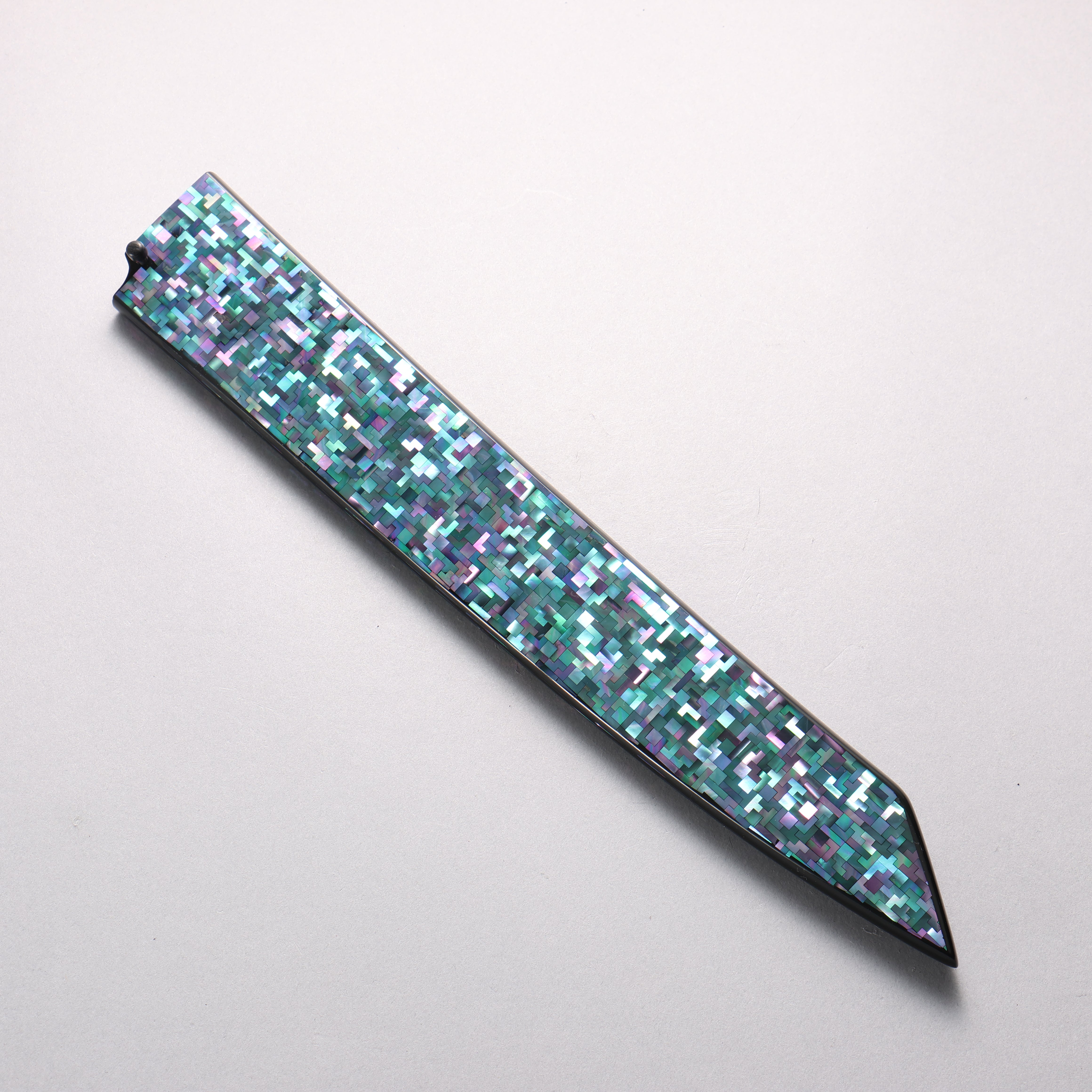 Sakai Takayuki Honyaki Hien VG10 Mirrored Finish Kengata Yanagiba 300mm Black Lacquered (with Mother of Pearl inlay) Handle with Sheath Tetris Pattern MOP inlay (テトリス調螺鈿) - Japanny - Best Japanese Knife