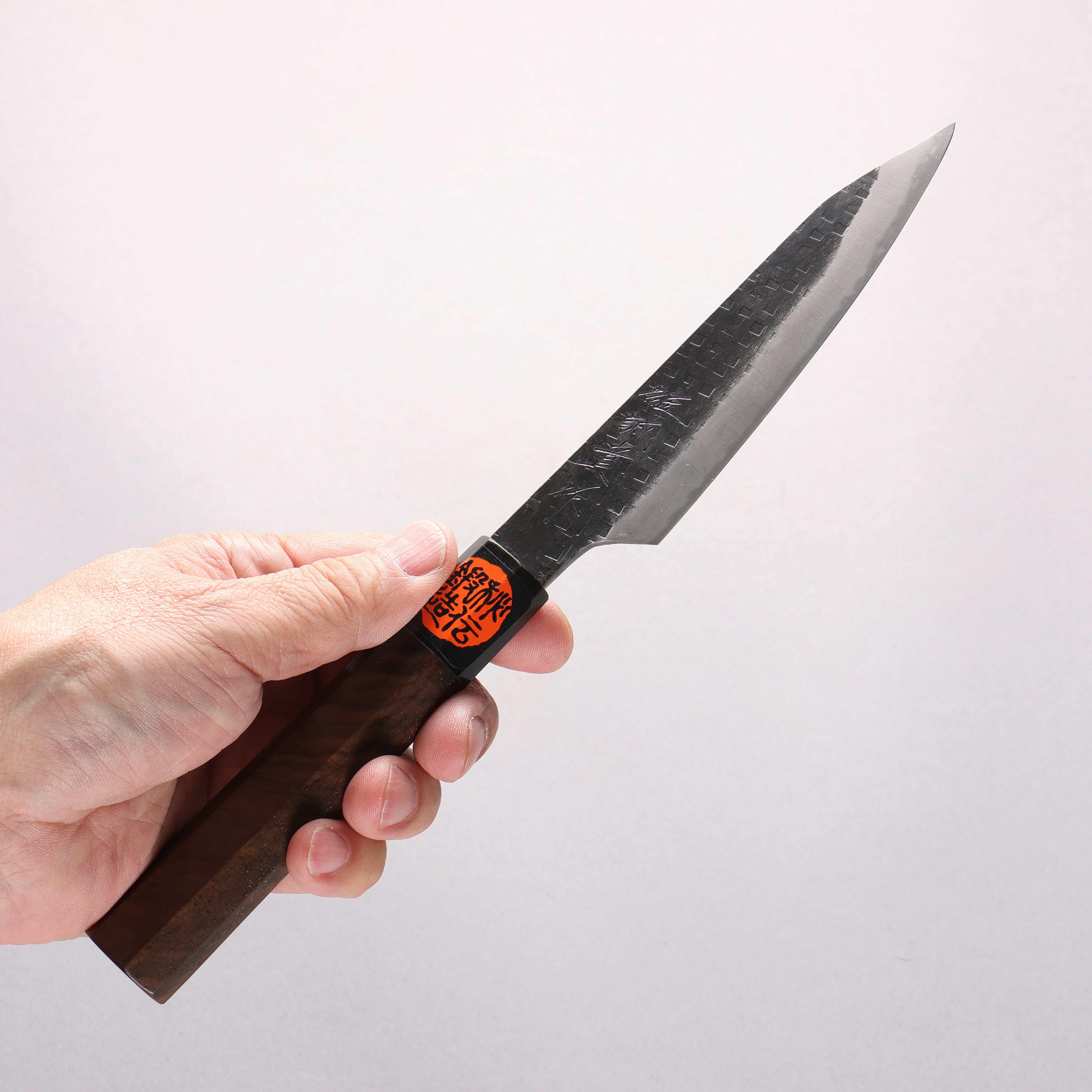 Shigeki Tanaka TEKKA Blue Steel No.2 Kurouchi Hammered(square) Kiritsuke Petty-Utility 120mm Walnut Handle - Japanny - Best Japanese Knife