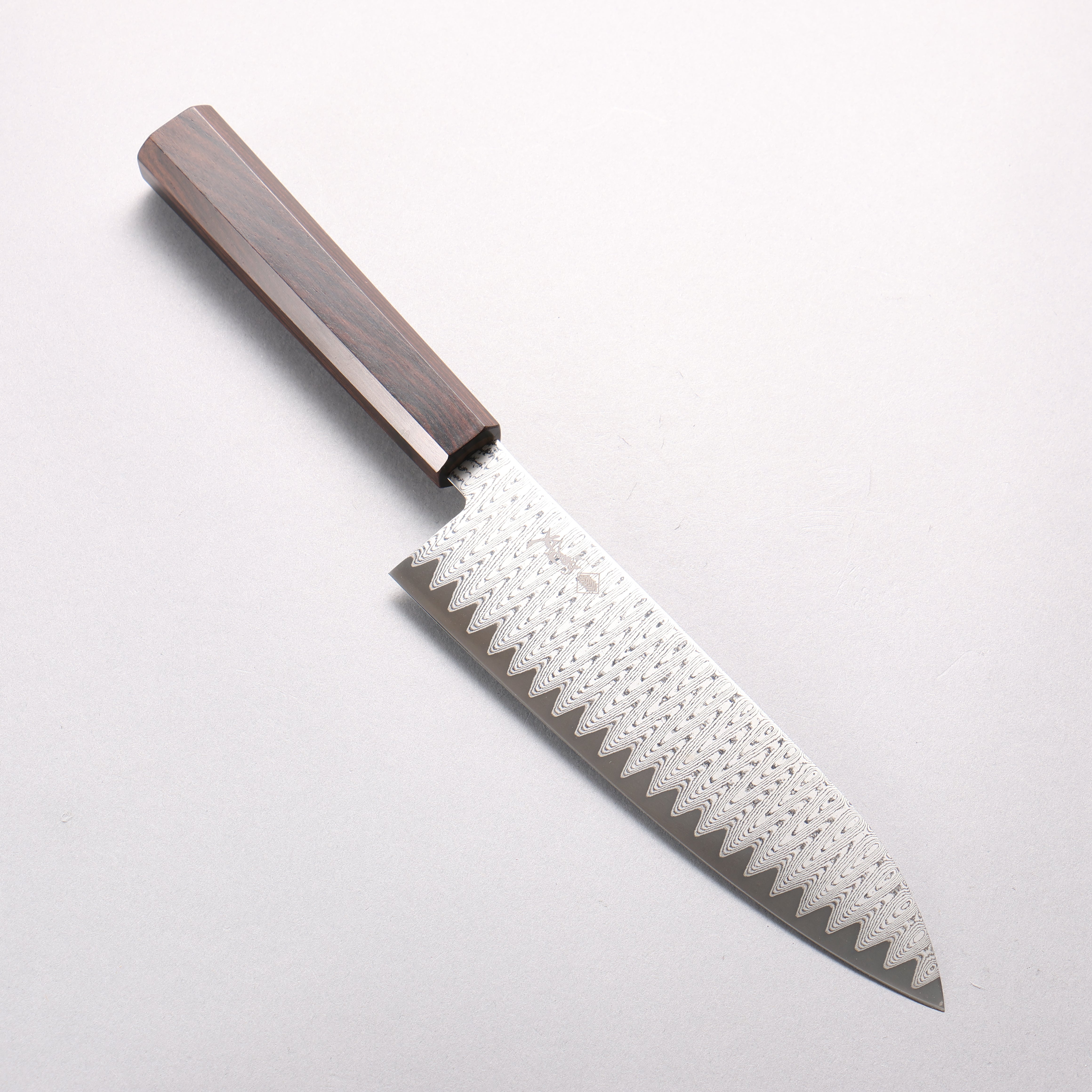 Kanjyo VG10 Damascus Ladder Pattern Santoku 180mm Ebony Wood Handle - Japanny - Best Japanese Knife