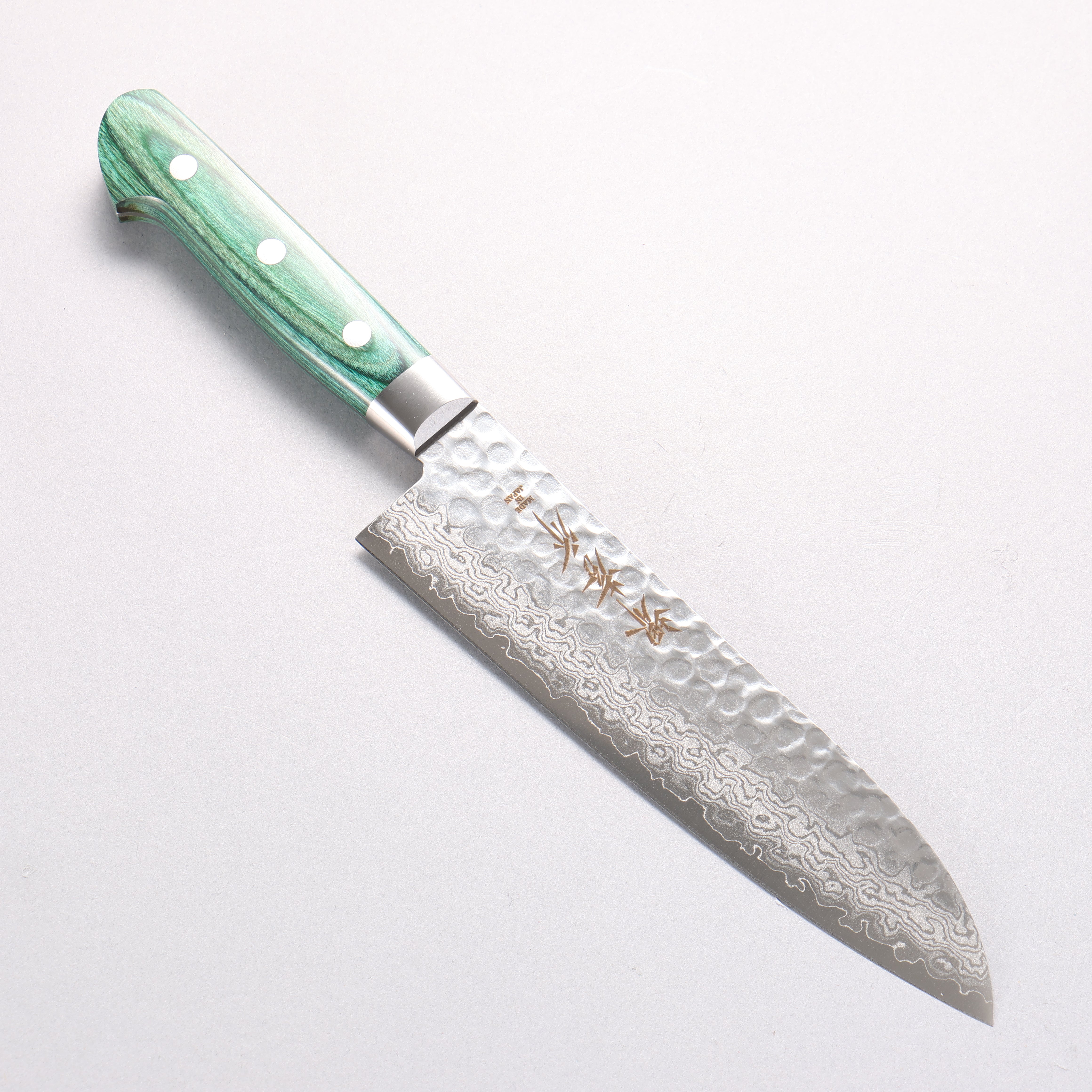 Sakai Takayuki VG10 17 Layer Damascus Santoku 170mm Green Pakka wood Handle - Japanny - Best Japanese Knife