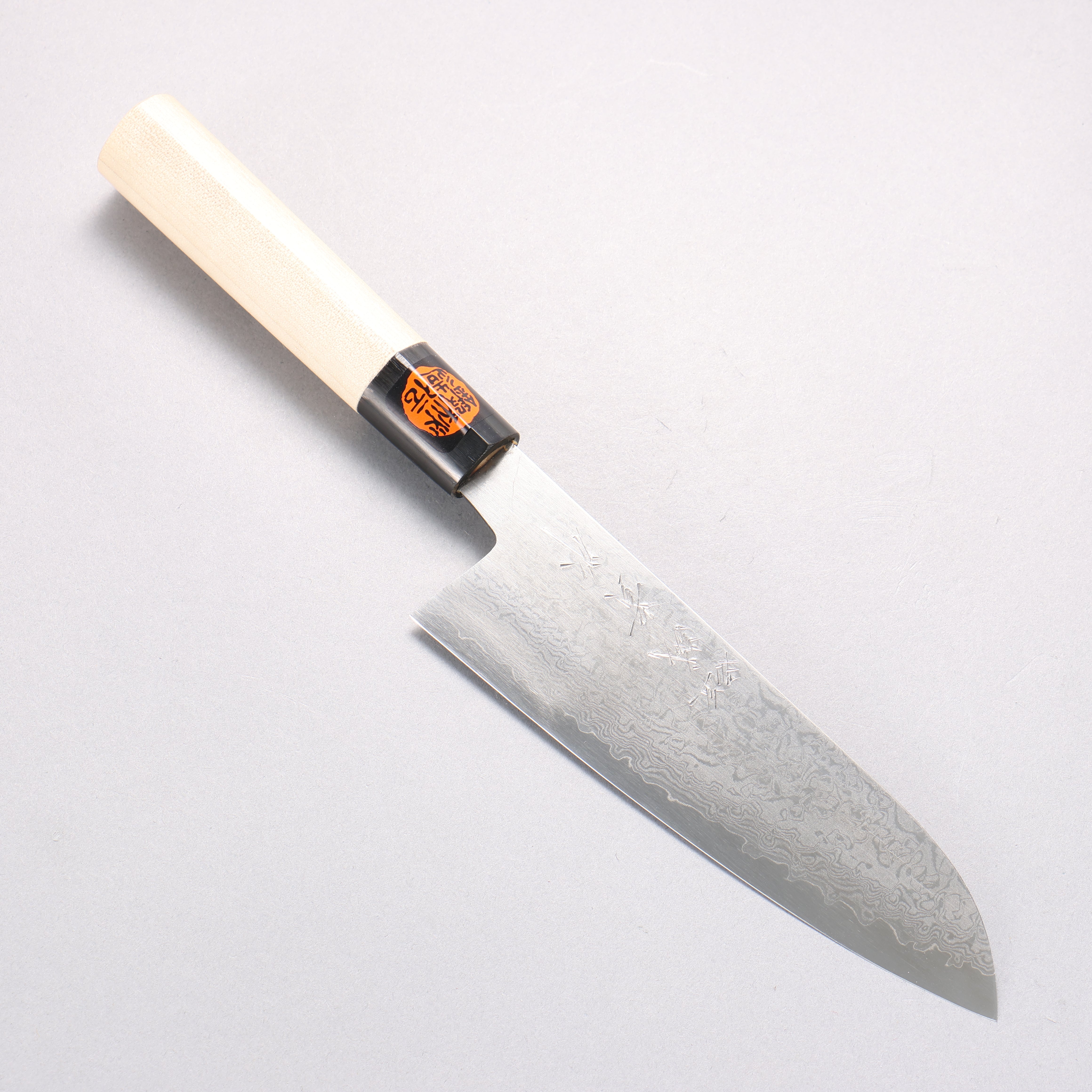 Shigeki Tanaka VG10 17 Layer Damascus Santoku 165mm Magnolia (Ferrule: Water Buffalo Horn) Handle - Japanny - Best Japanese Knife