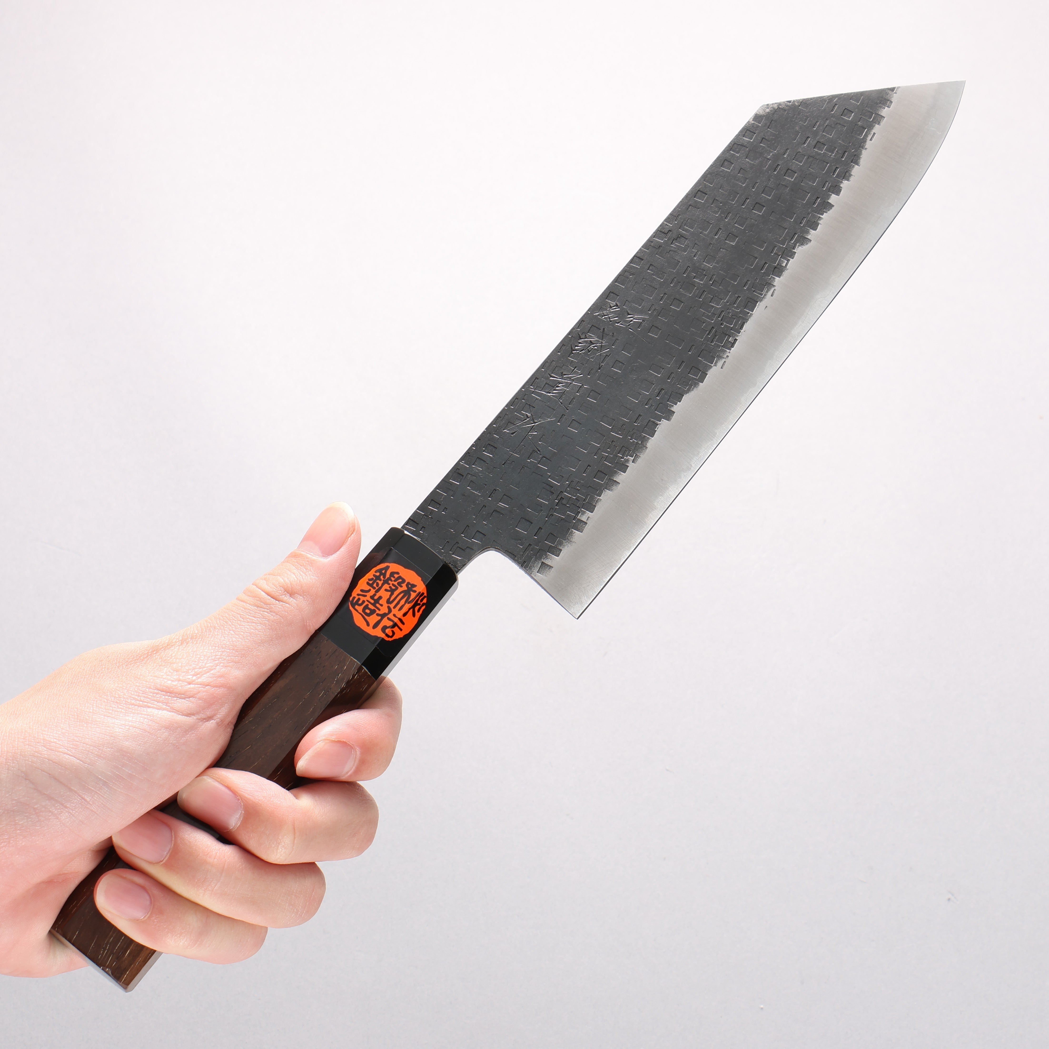 Shigeki Tanaka TEKKA Blue Steel No.2 Kurouchi Hammered(square) Nakiri 180mm Walnut Handle - Japanny - Best Japanese Knife