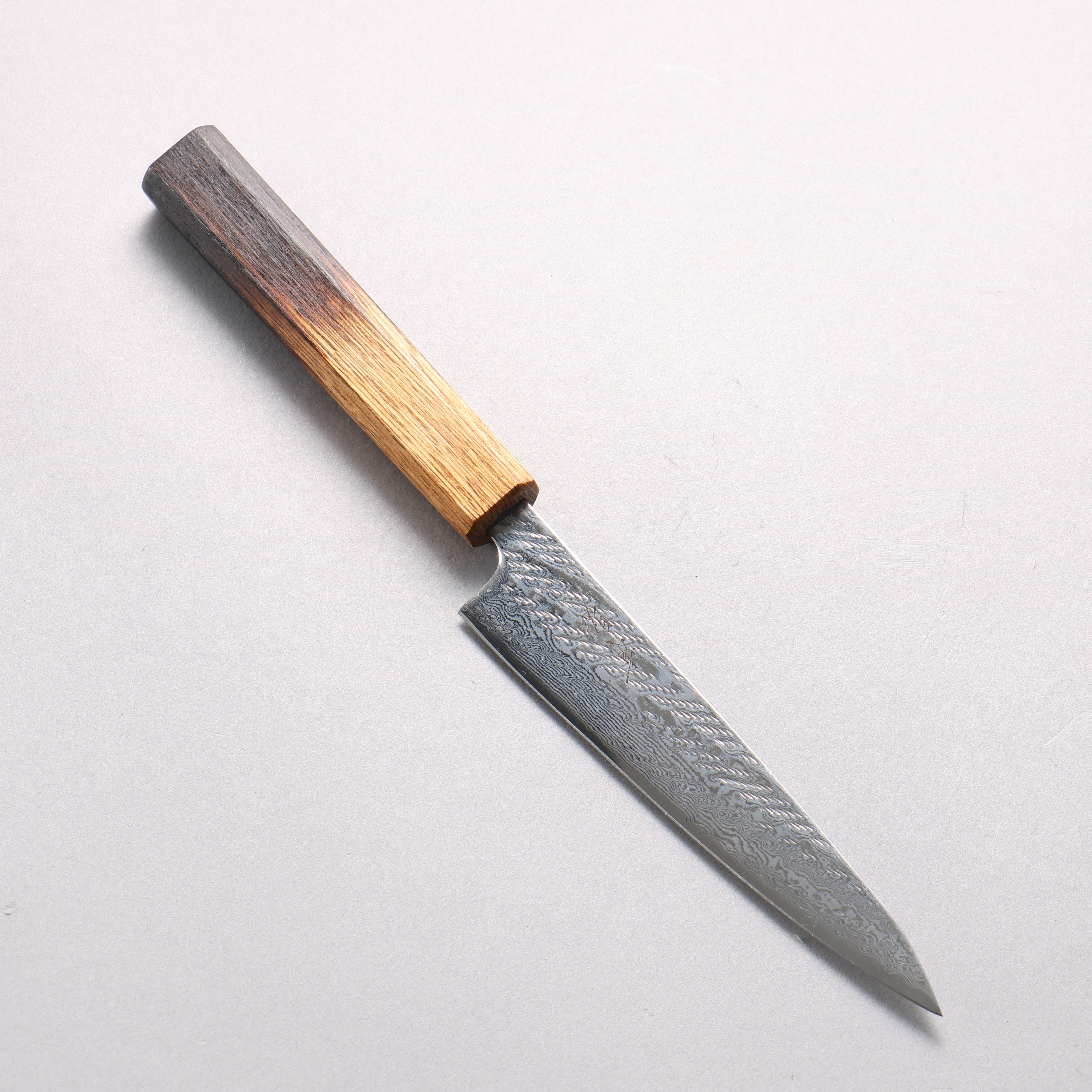 Seisuke AUS10 Hammered Damascus Rope Pattern Petty-Utility 135mm Burnt Oak Handle - Japanny - Best Japanese Knife