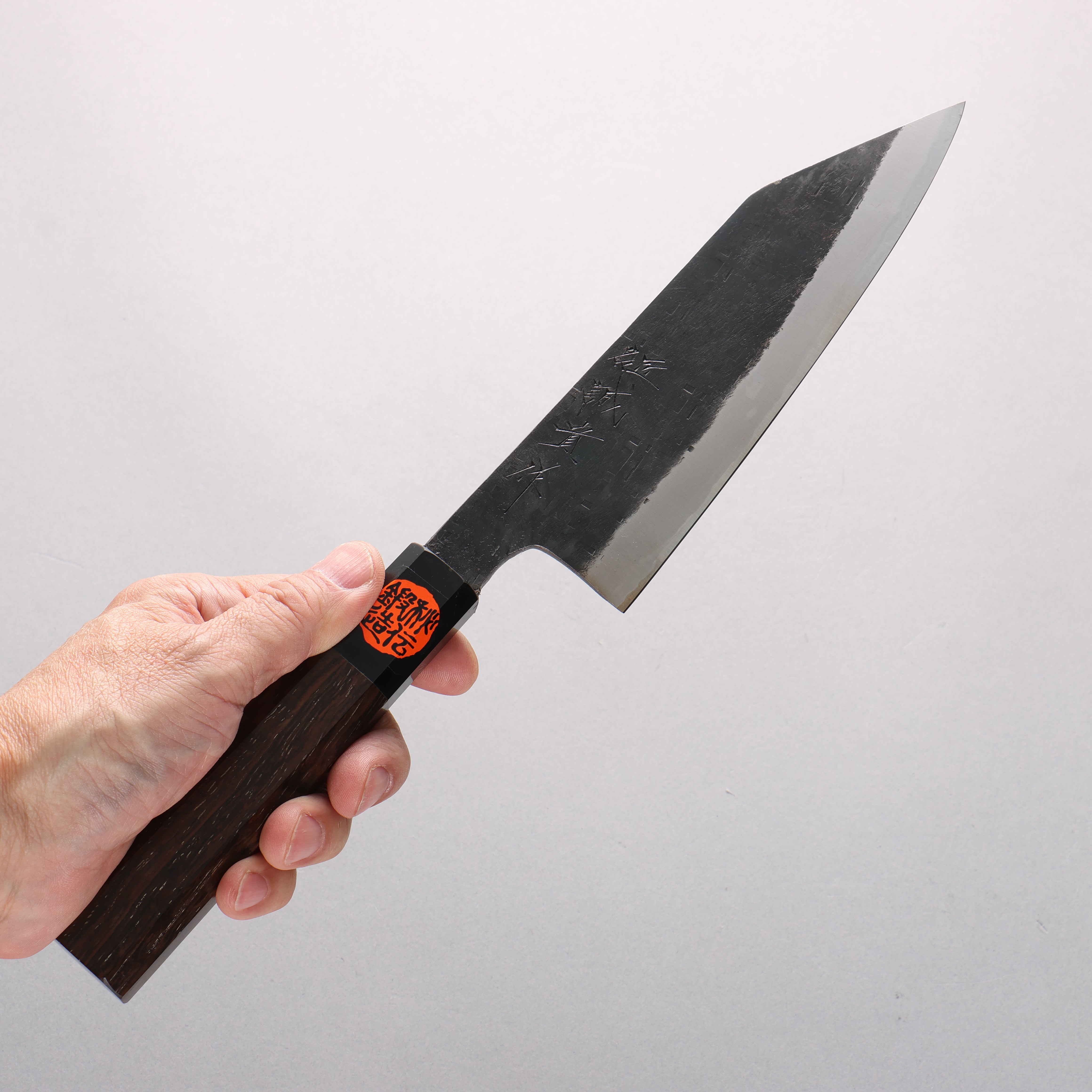 Shigeki Tanaka TEKKA Blue Steel No.2 Kurouchi Hammered(square) Kiritsuke Santoku 165mm Walnut Handle - Japanny - Best Japanese Knife