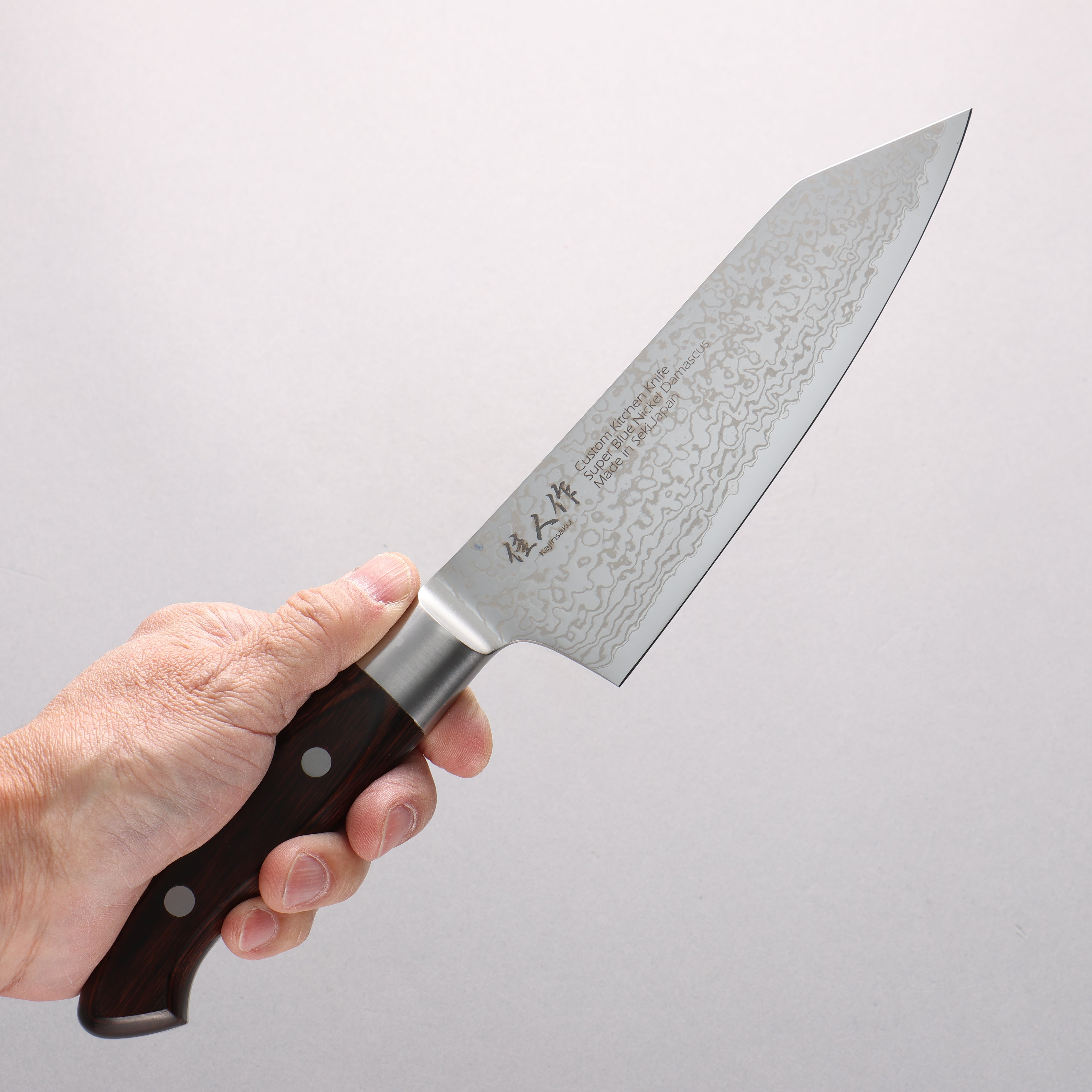 Kajin Blue Super Damascus Kiritsuke Santoku 180mm Mahogany Handle