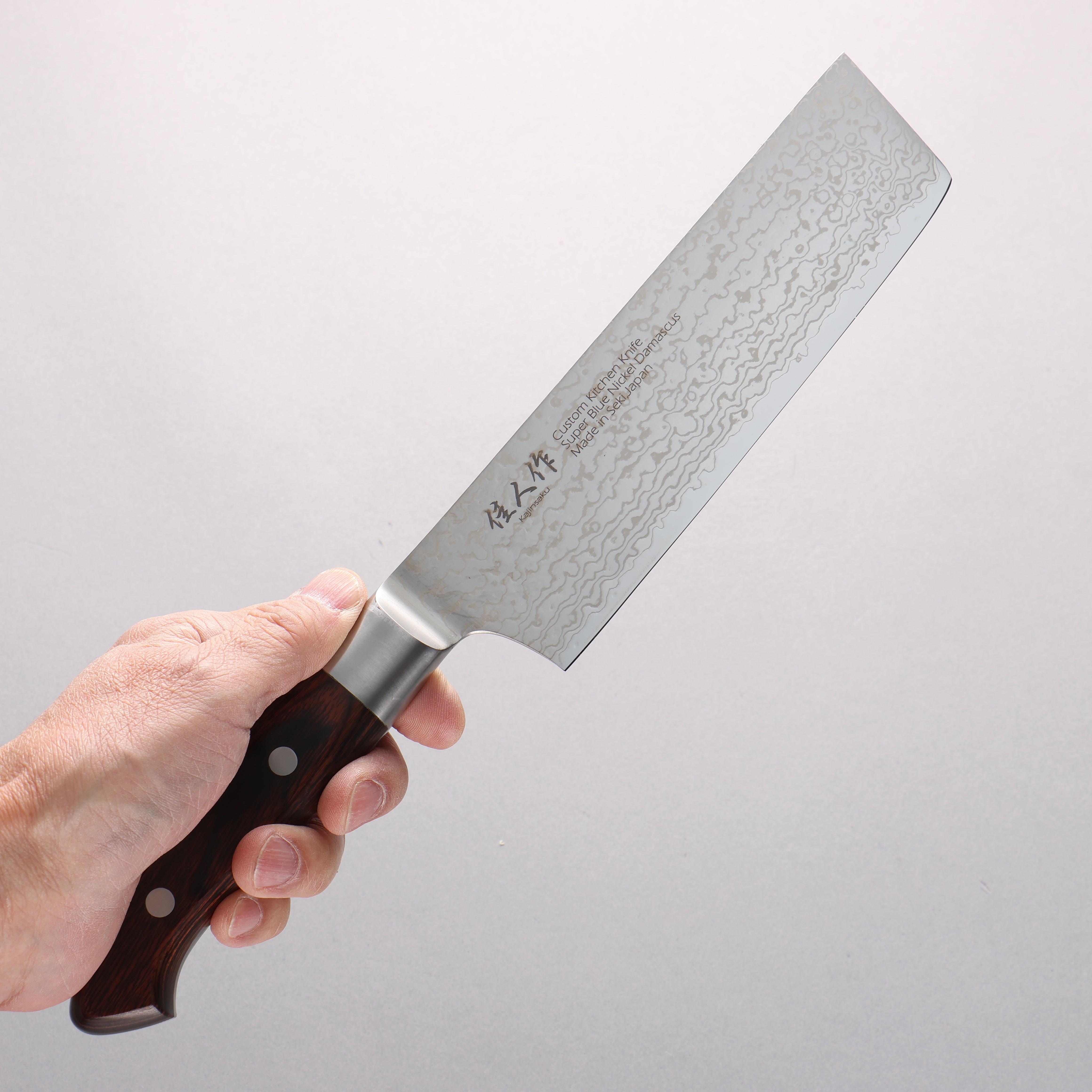 Kajin Blue Super Damascus Nakiri 175mm Mahogany Handle