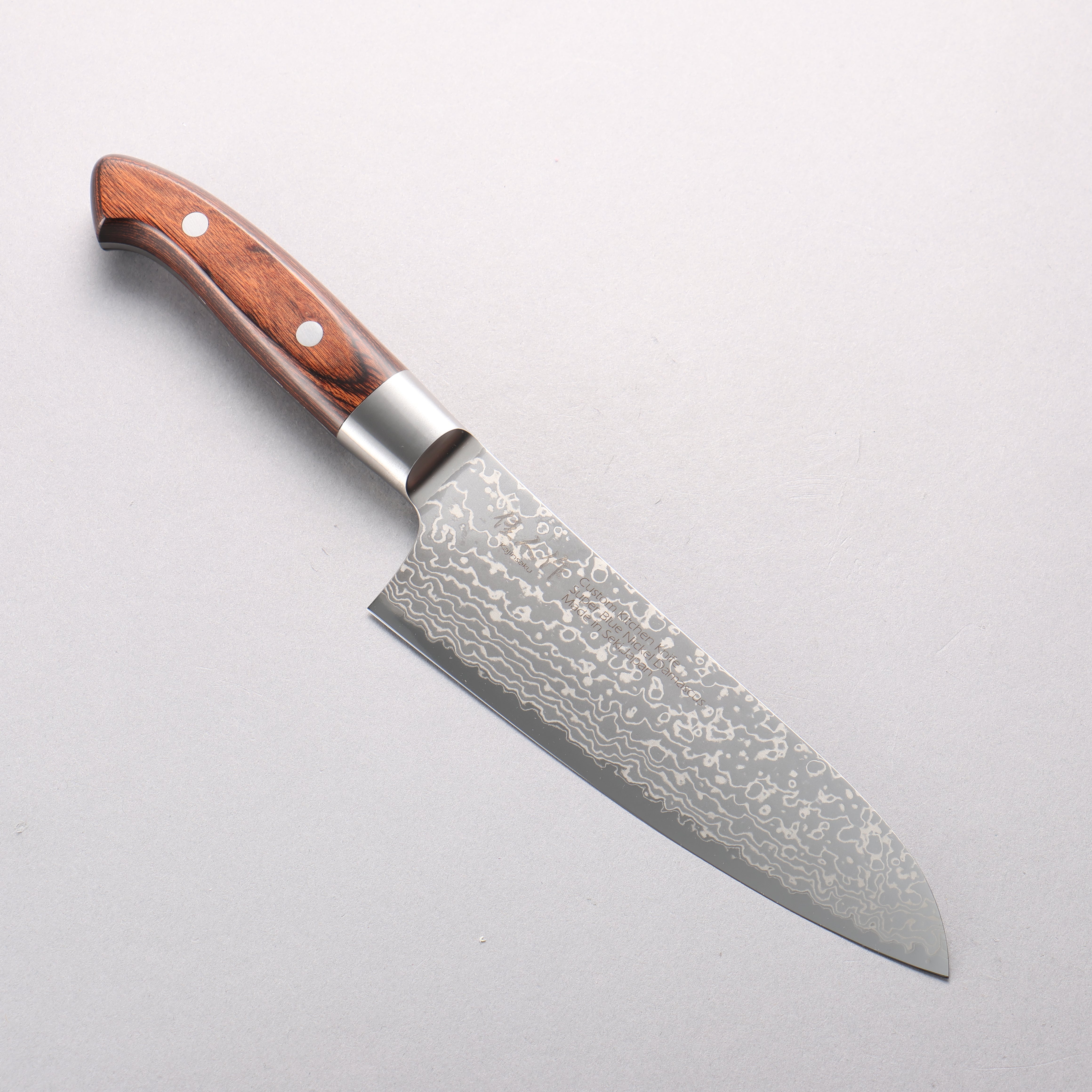 Kajin Blue Super Damascus Santoku 180mm Mahogany Handle