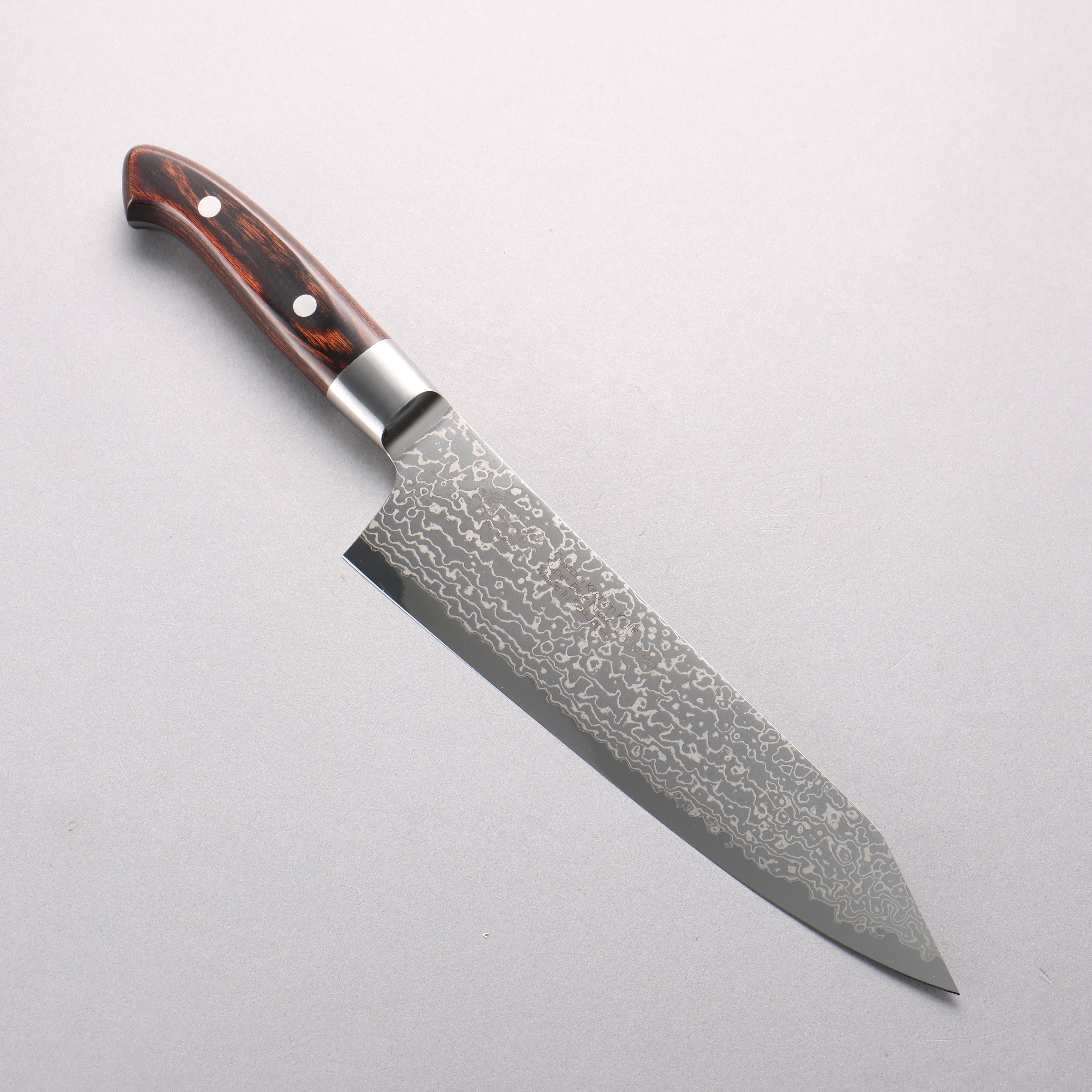 Kajin Blue Super Damascus Kiritsuke Gyuto 210mm Mahogany Handle