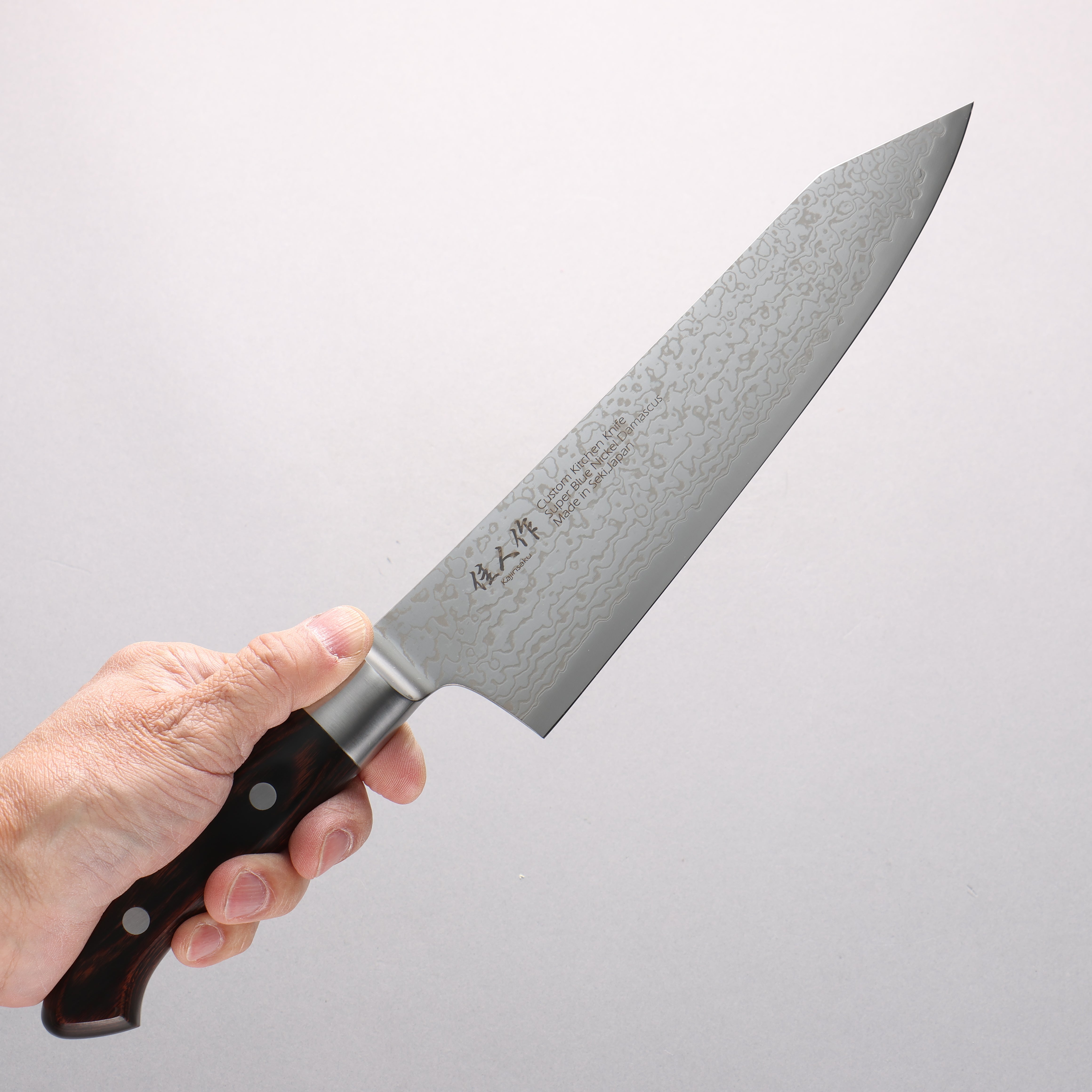 Kajin Blue Super Damascus Kiritsuke Gyuto 210mm Mahogany Handle