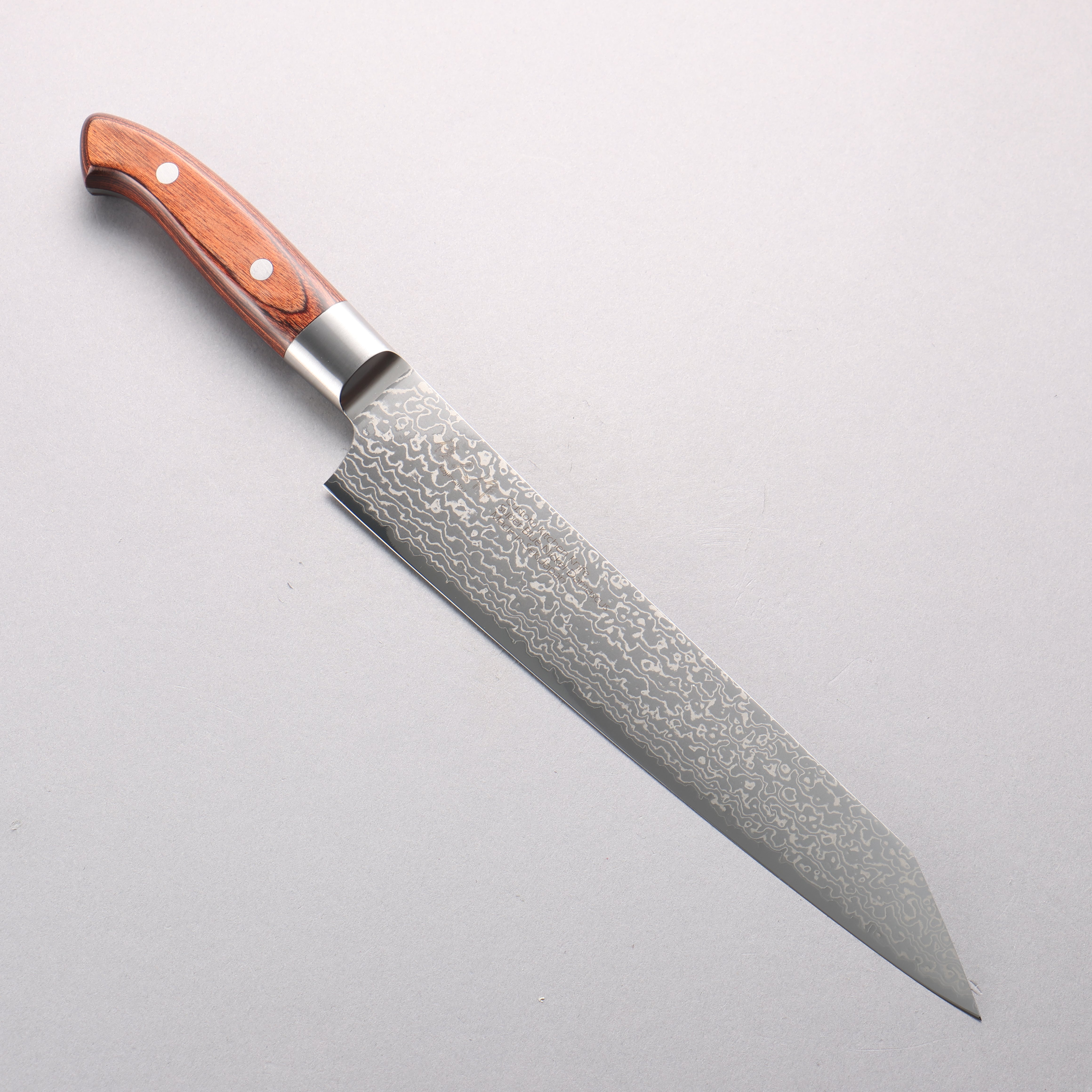 Kajin Blue Super Damascus Kiritsuke Sujihiki 240mm Mahogany Handle