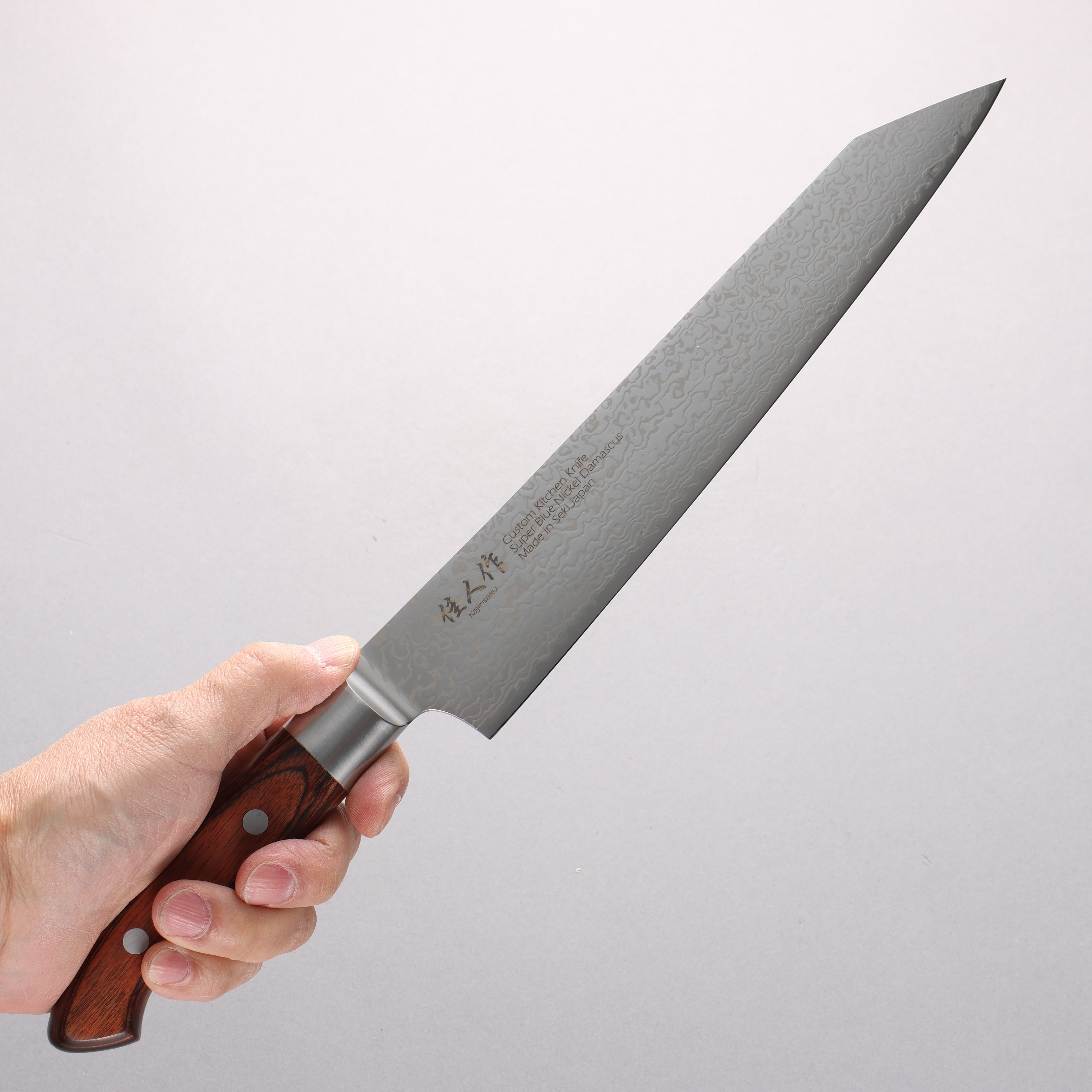 Kajin Blue Super Damascus Kiritsuke Sujihiki 240mm Mahogany Handle