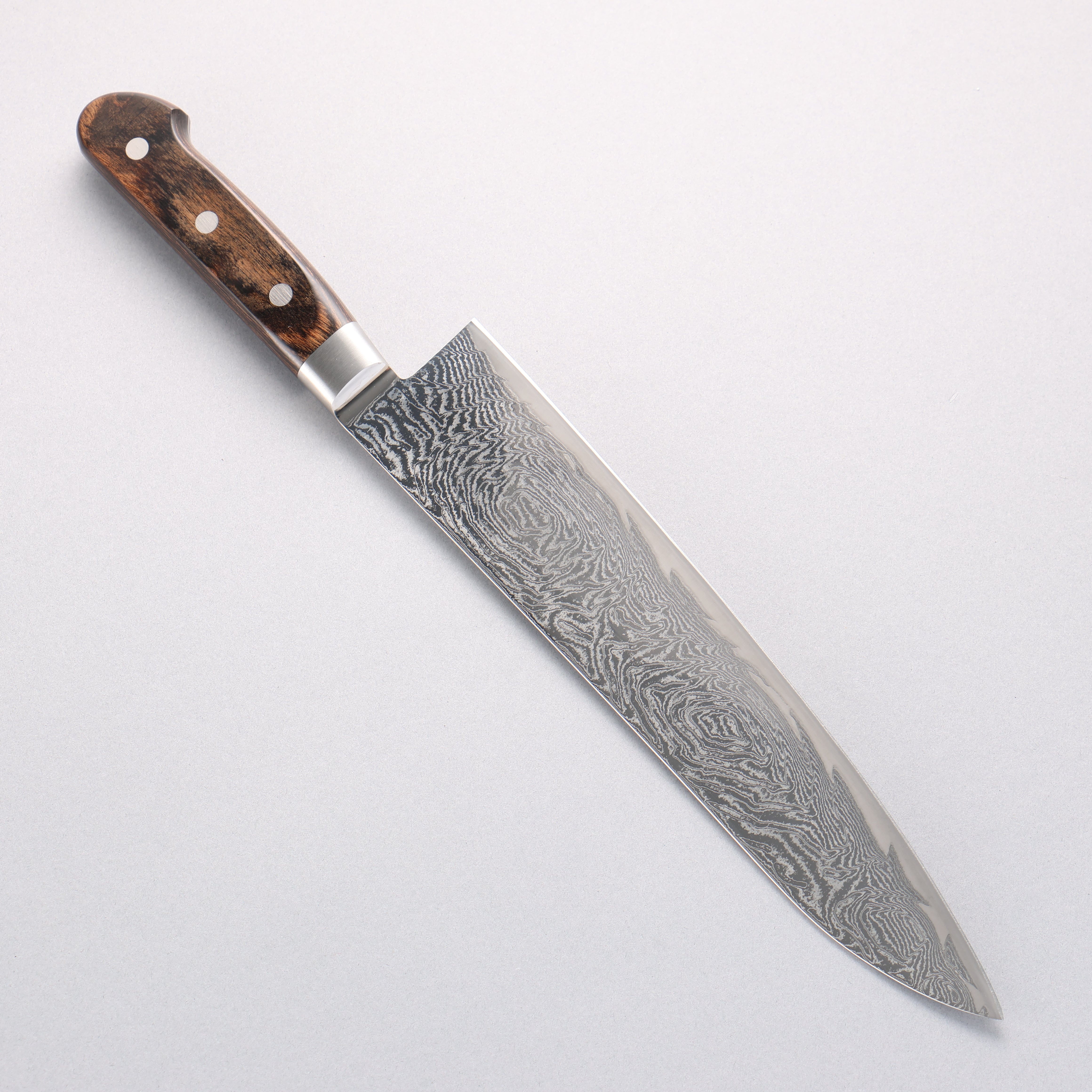 Seisuke Nami AUS10 Mirrored Finish Damascus Gyuto 240mm Brown Pakka wood Handle - Japanny - Best Japanese Knife