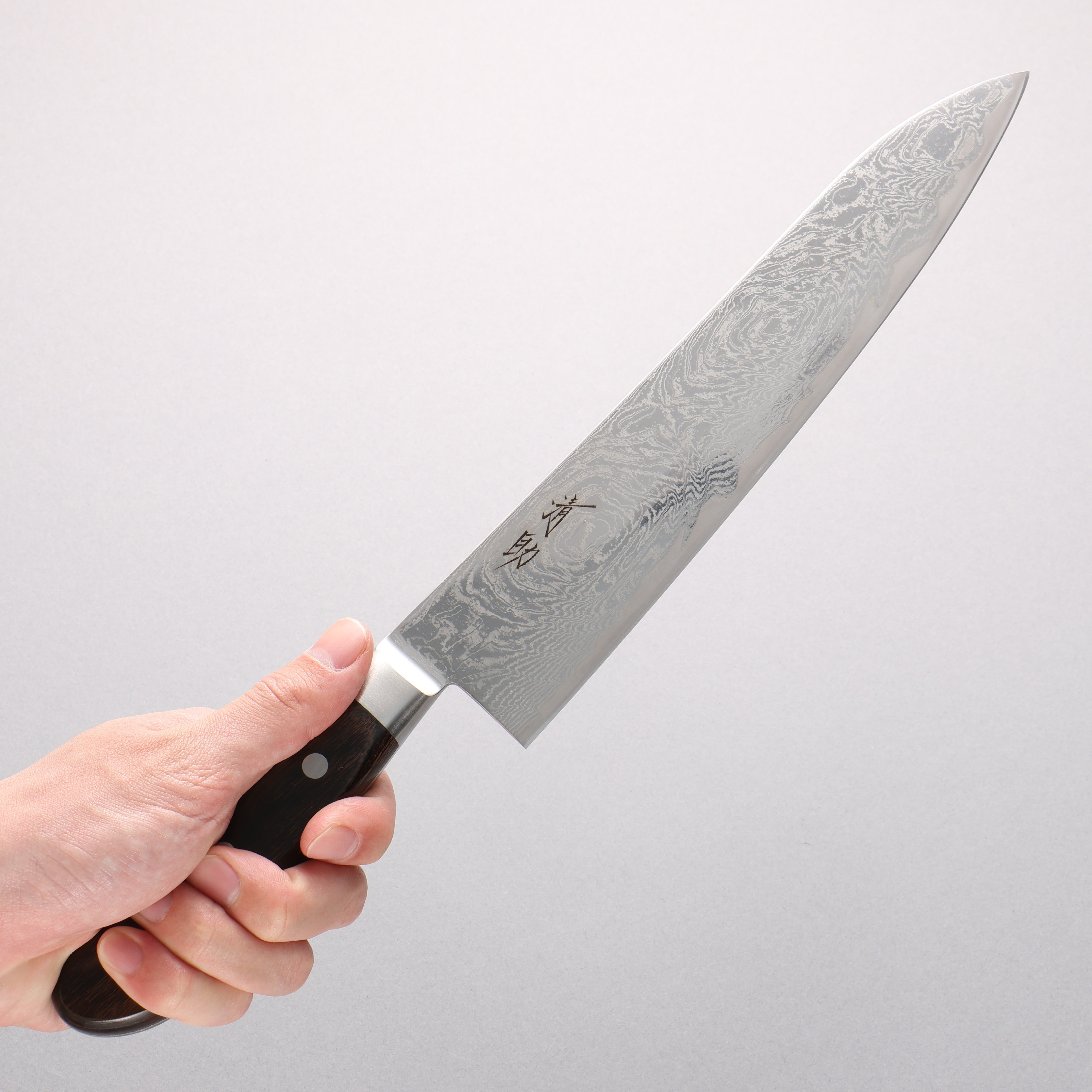 Seisuke Nami AUS10 Mirrored Finish Damascus Gyuto 240mm Brown Pakka wood Handle - Japanny - Best Japanese Knife