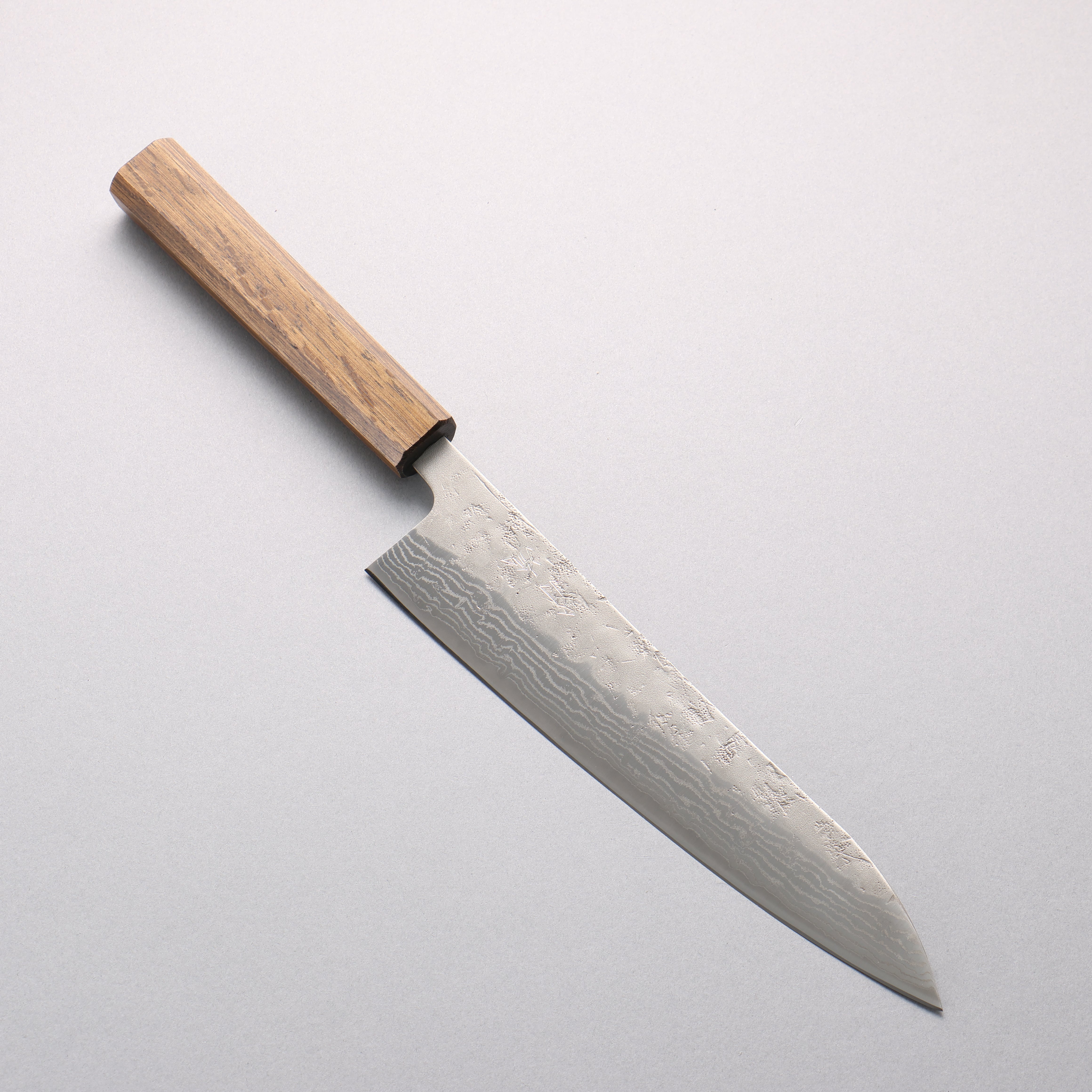 Oul Swedish Steel-stn Damascus Washiji Gyuto 210mm Oak Handle - Japanny - Best Japanese Knife