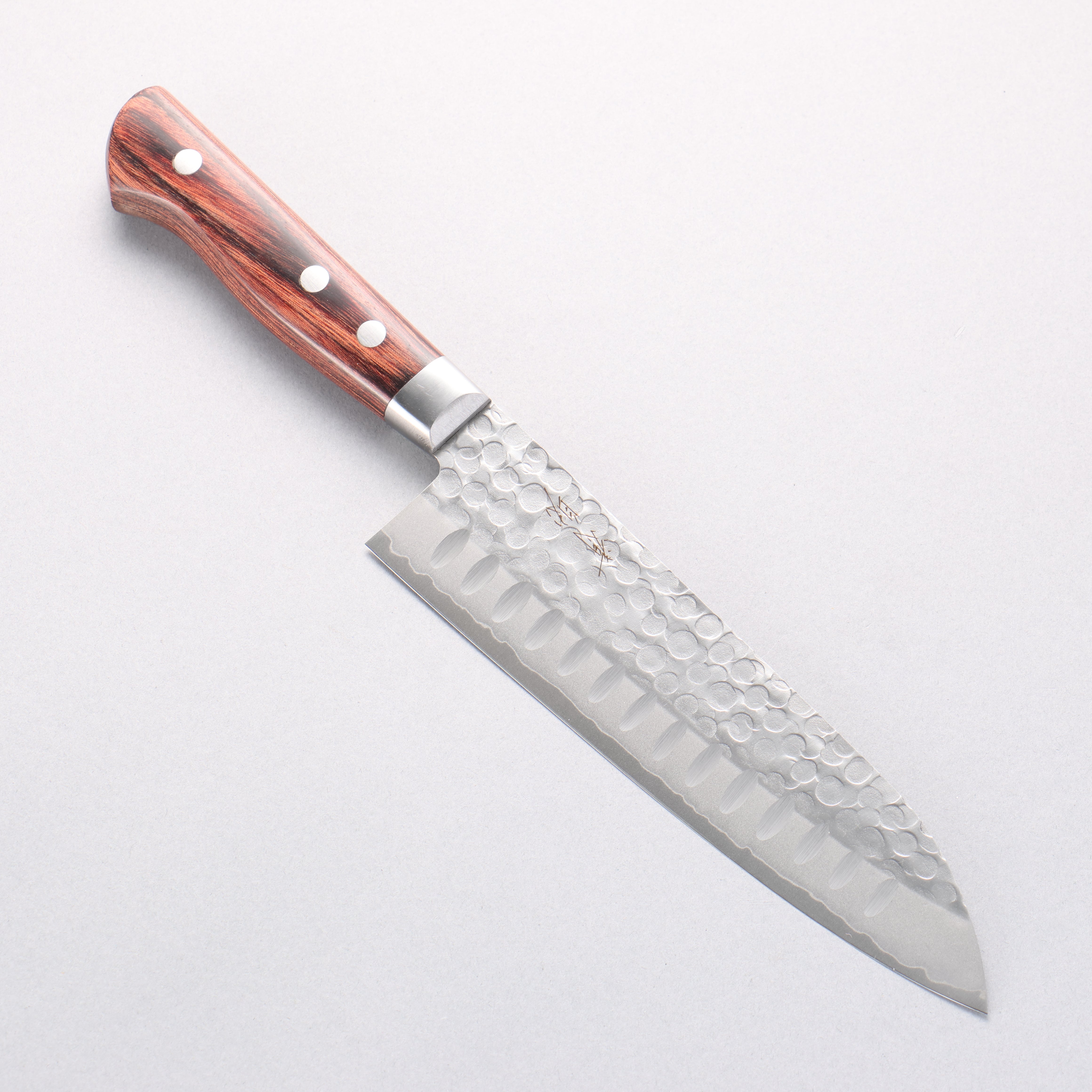 Seisuke VG10 Hammered Ribbed Santoku 180mm Mahogany Handle - Japanny - Best Japanese Knife