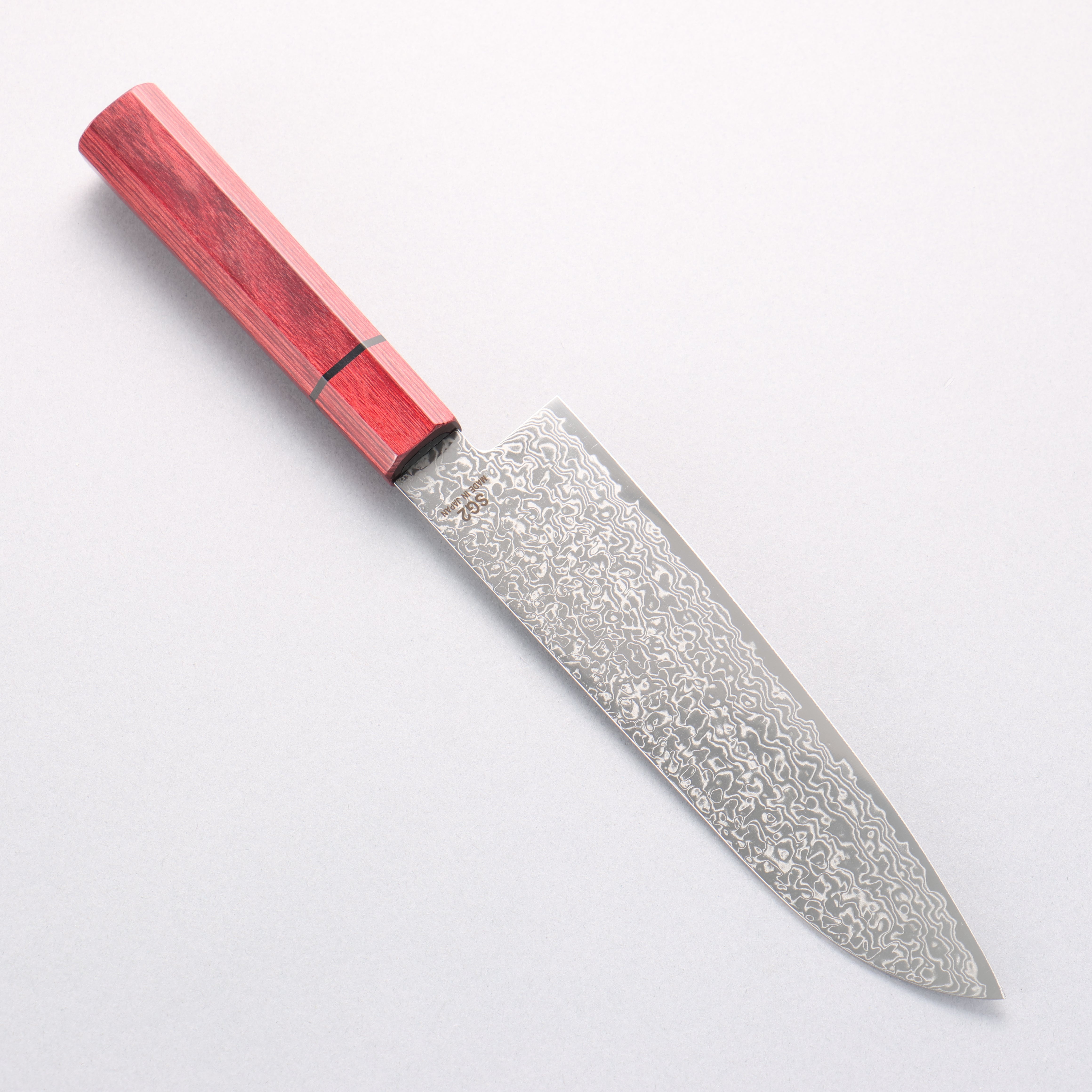 Higuchi SG2 Damascus Migaki Finished Santoku 180mm Red Pakka wood Handle - Japanny - Best Japanese Knife