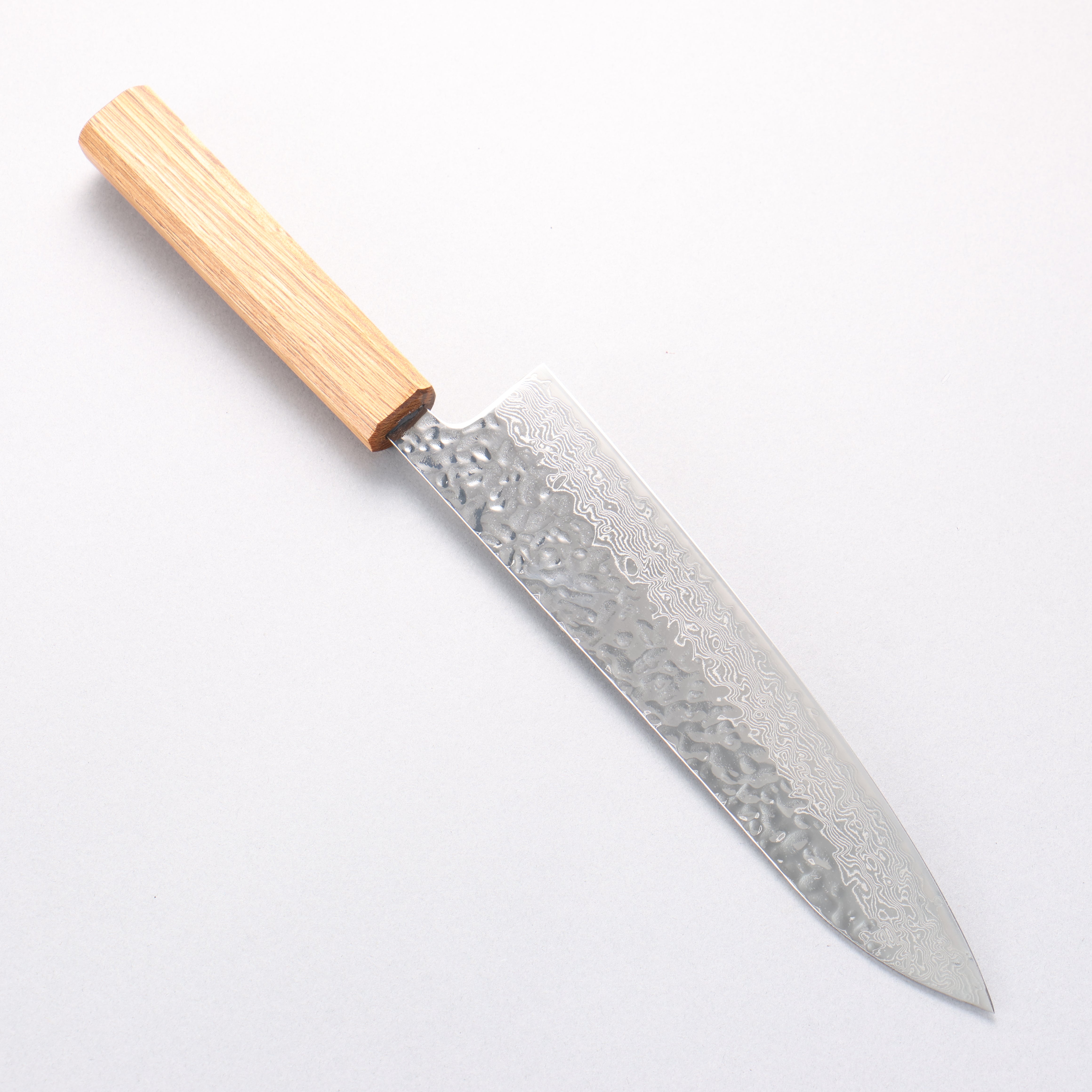 Seisuke Tsukikage AUS10 Migaki Finished Hammered Damascus Gyuto 210mm Oak Handle - Japanny - Best Japanese Knife