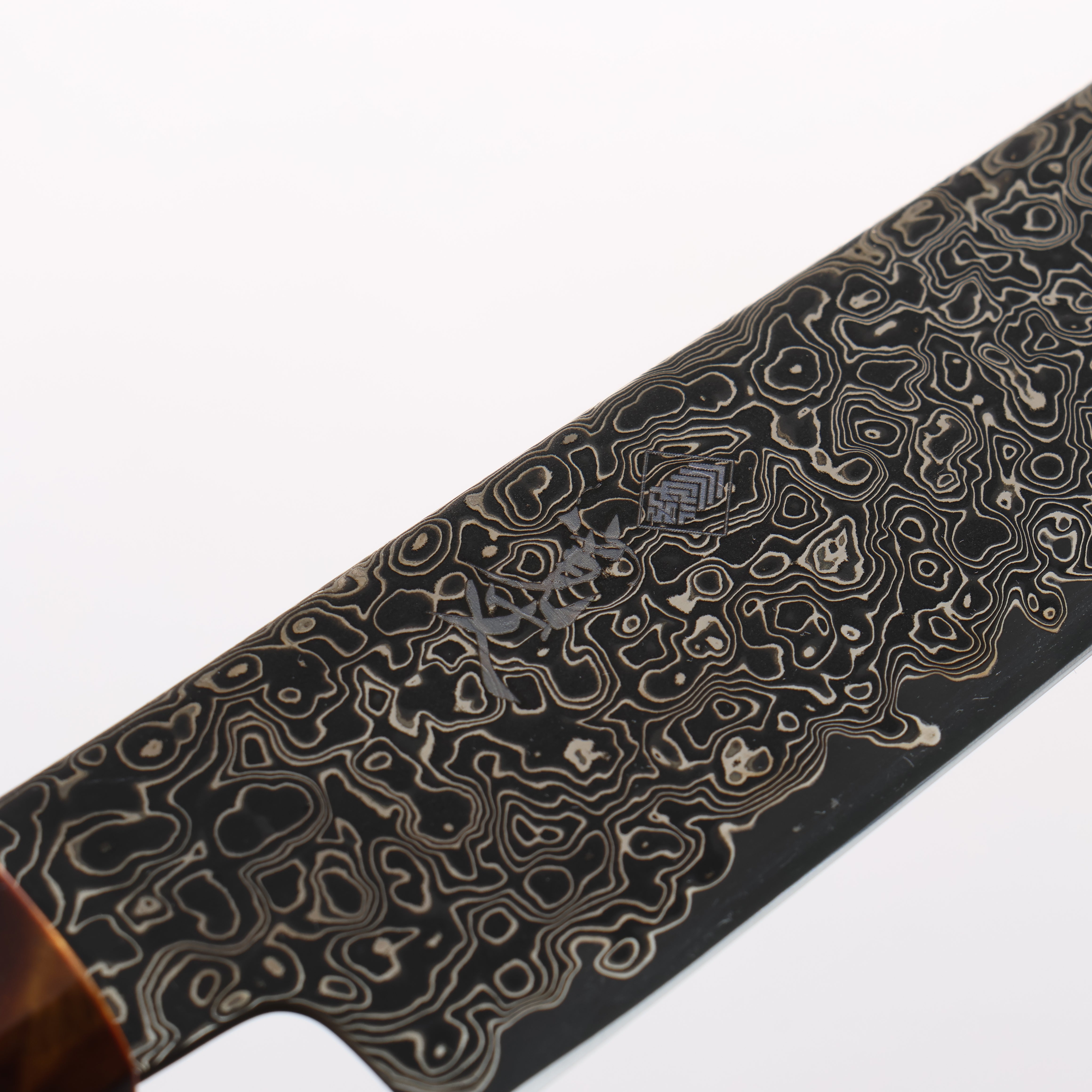 Kanjyo SG2 Black Damascus Kiritsuke Petty-Utility 150mm Brown Stabilized Wood (Silver Rings) Handle