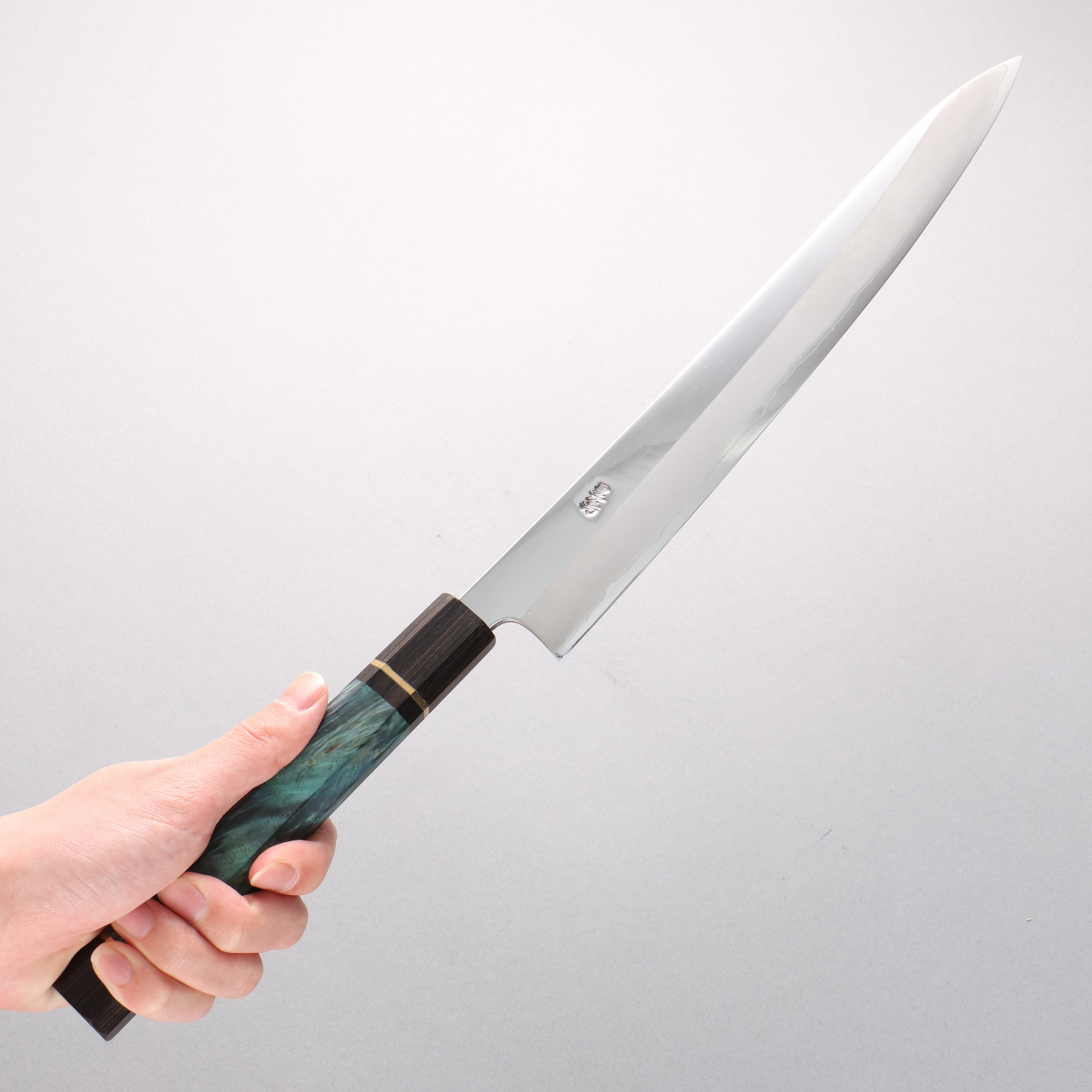 Kurotori Silver Steel No.3 Migaki Finished Yanagiba 300mm Blue Stabilized Wood Handle - Japanny - Best Japanese Knife