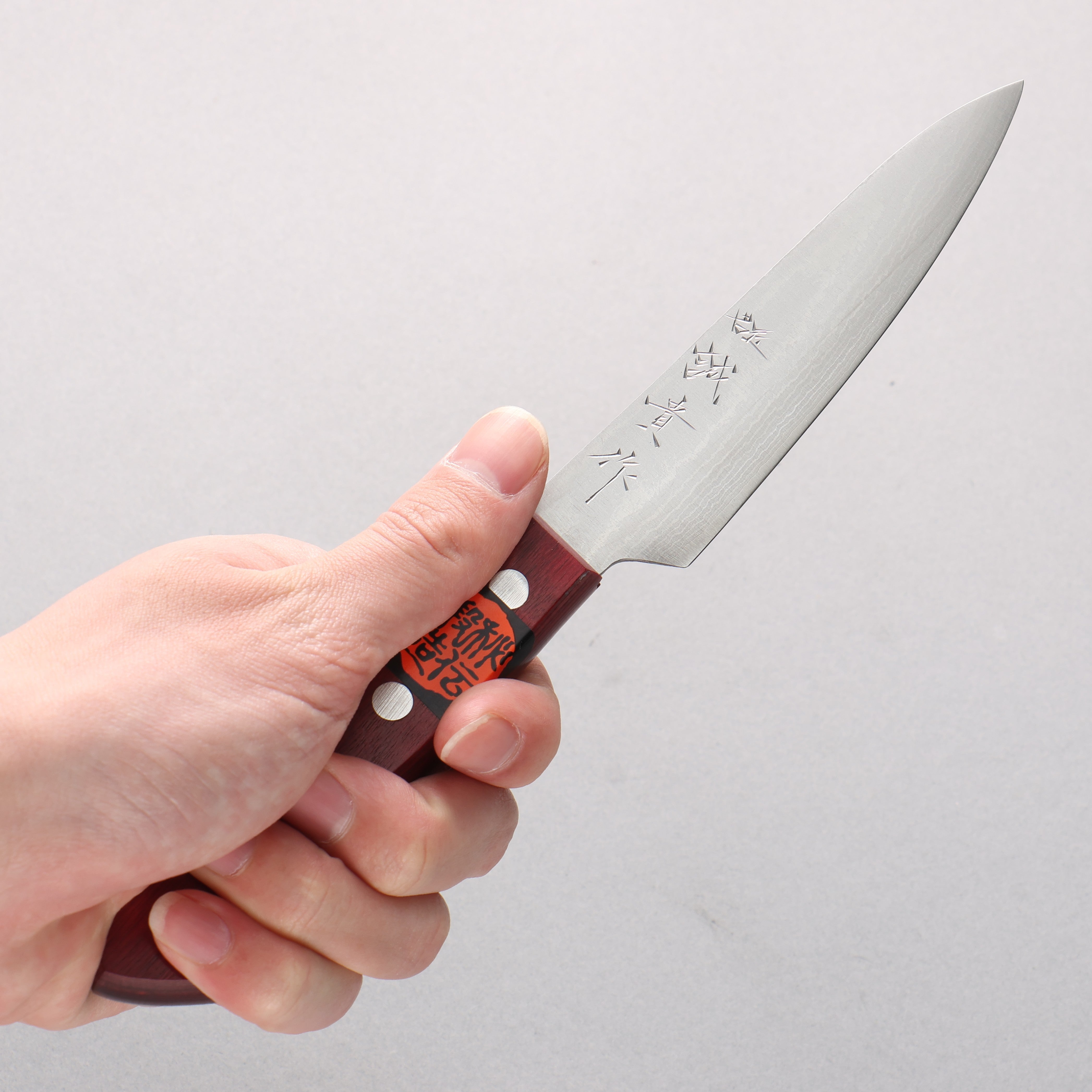 Shigeki Tanaka VG10 17 Layer Damascus Petty-Utility 120mm Red Pakka wood Handle - Japanny - Best Japanese Knife