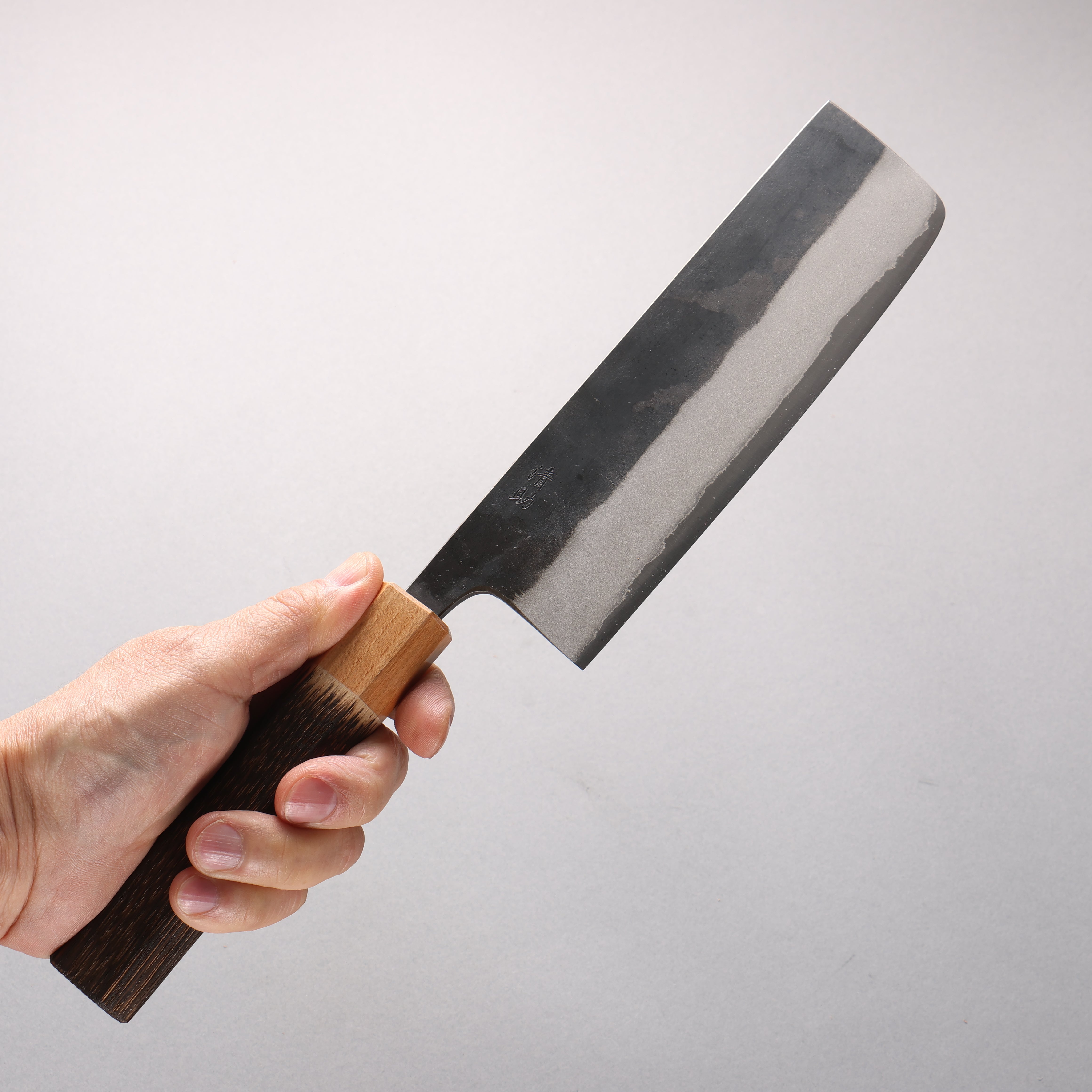 Seisuke Blue Steel No.2 Black Finished Nakiri 165mm Burnt Chestnut (ferrule: Cherry Wood) Handle - Japanny - Best Japanese Knife