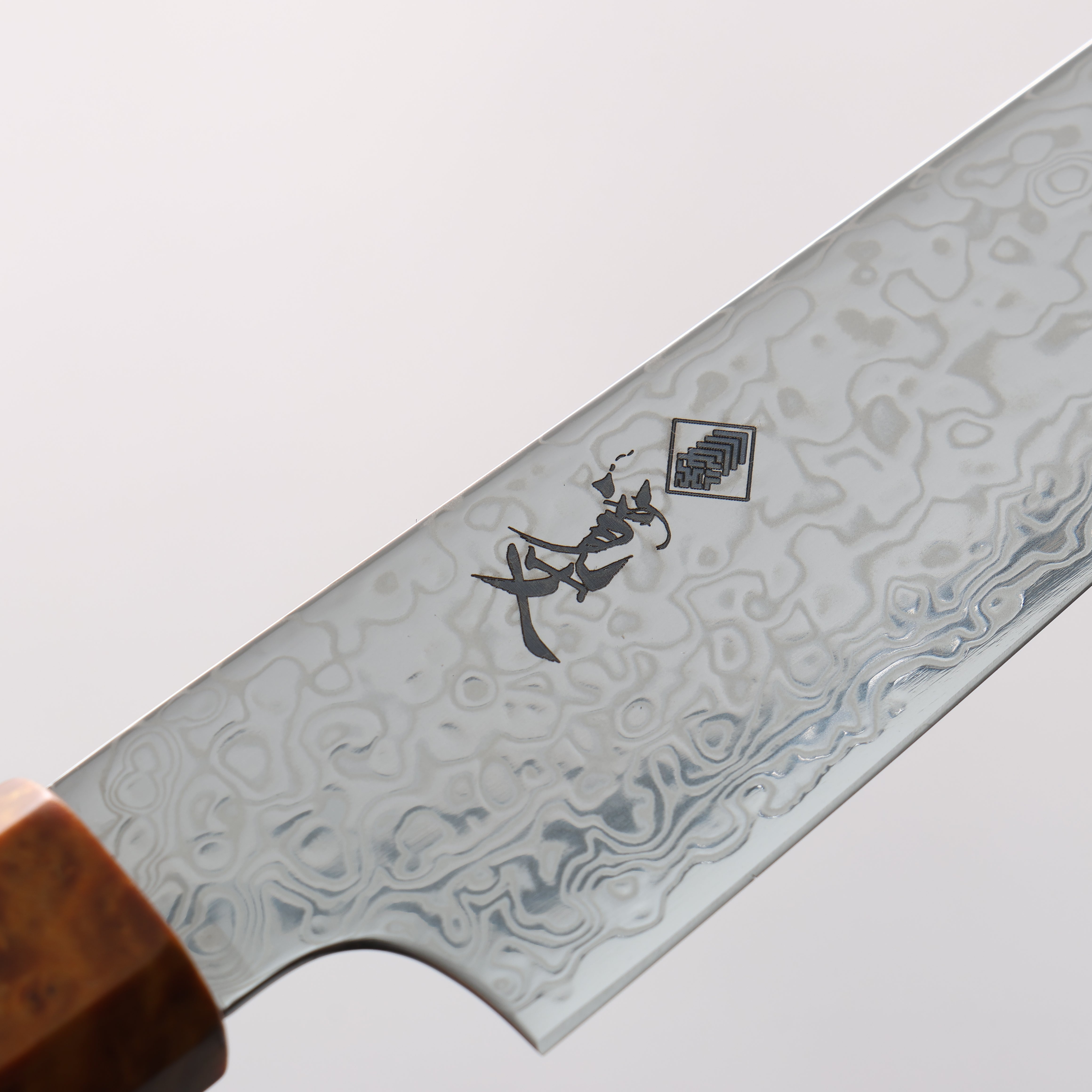 Kanjyo SG2 Damascus Migaki Finished Kiritsuke Petty-Utility 150mm Brown Stabilized Wood (Silver Rings) Handle - Japanny - Best Japanese Knife