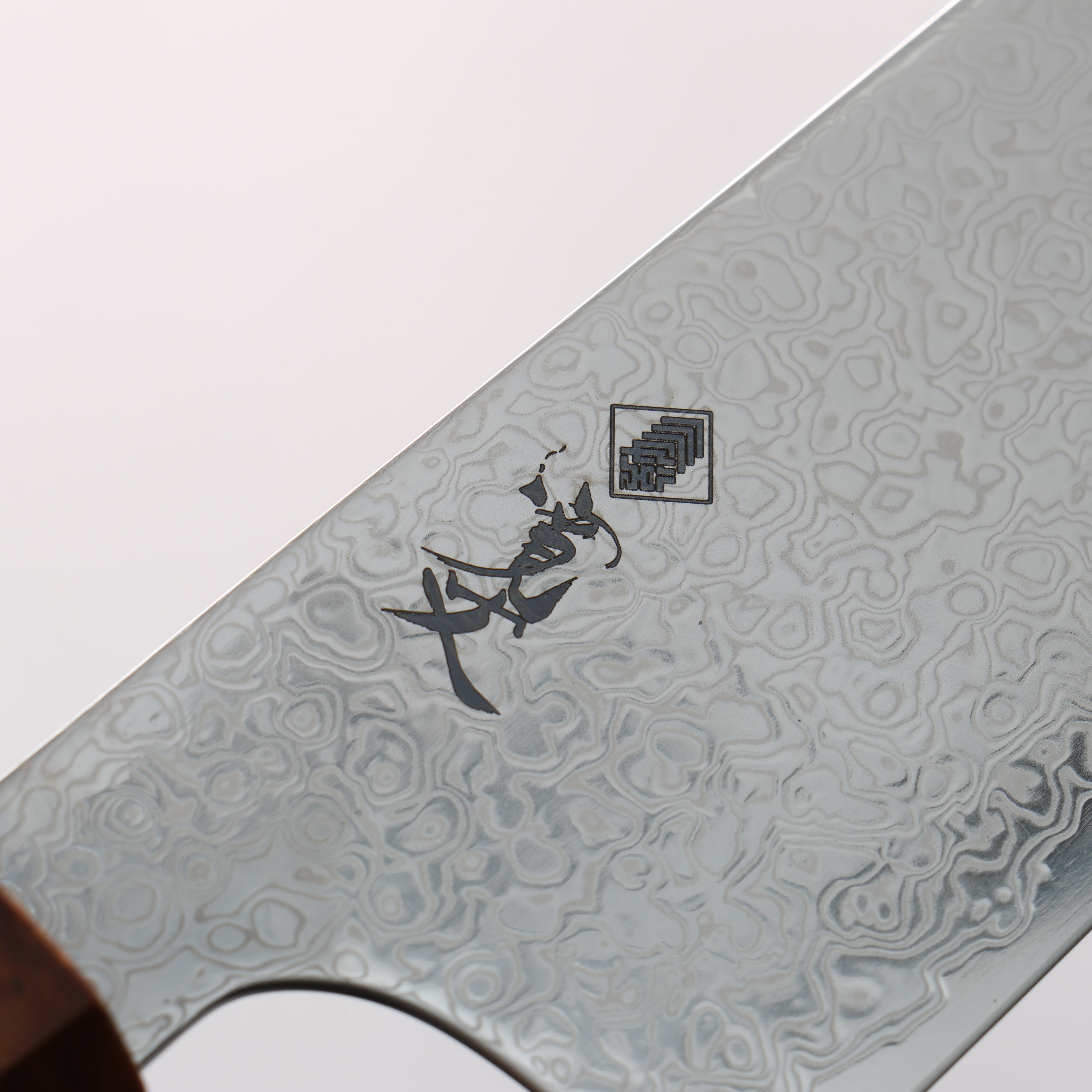 Kanjyo SG2 Damascus Migaki Finished Kiritsuke Santoku 180mm Brown Stabilized Wood (Silver Rings) Handle - Japanny - Best Japanese Knife