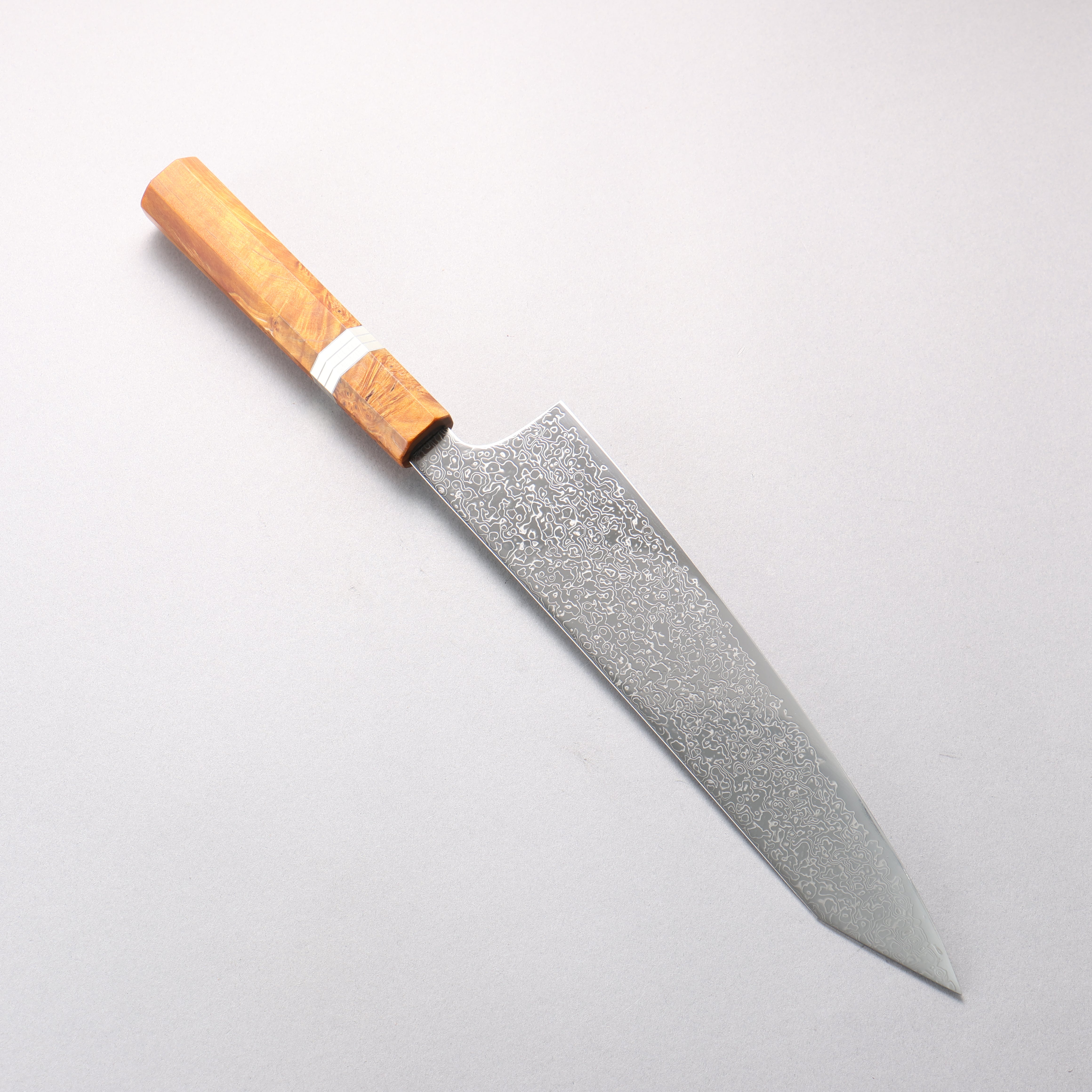 Kanjyo SG2 Damascus Migaki Finished Kiritsuke Gyuto 240mm Brown Stabilized Wood (Silver Rings) Handle - Japanny - Best Japanese Knife