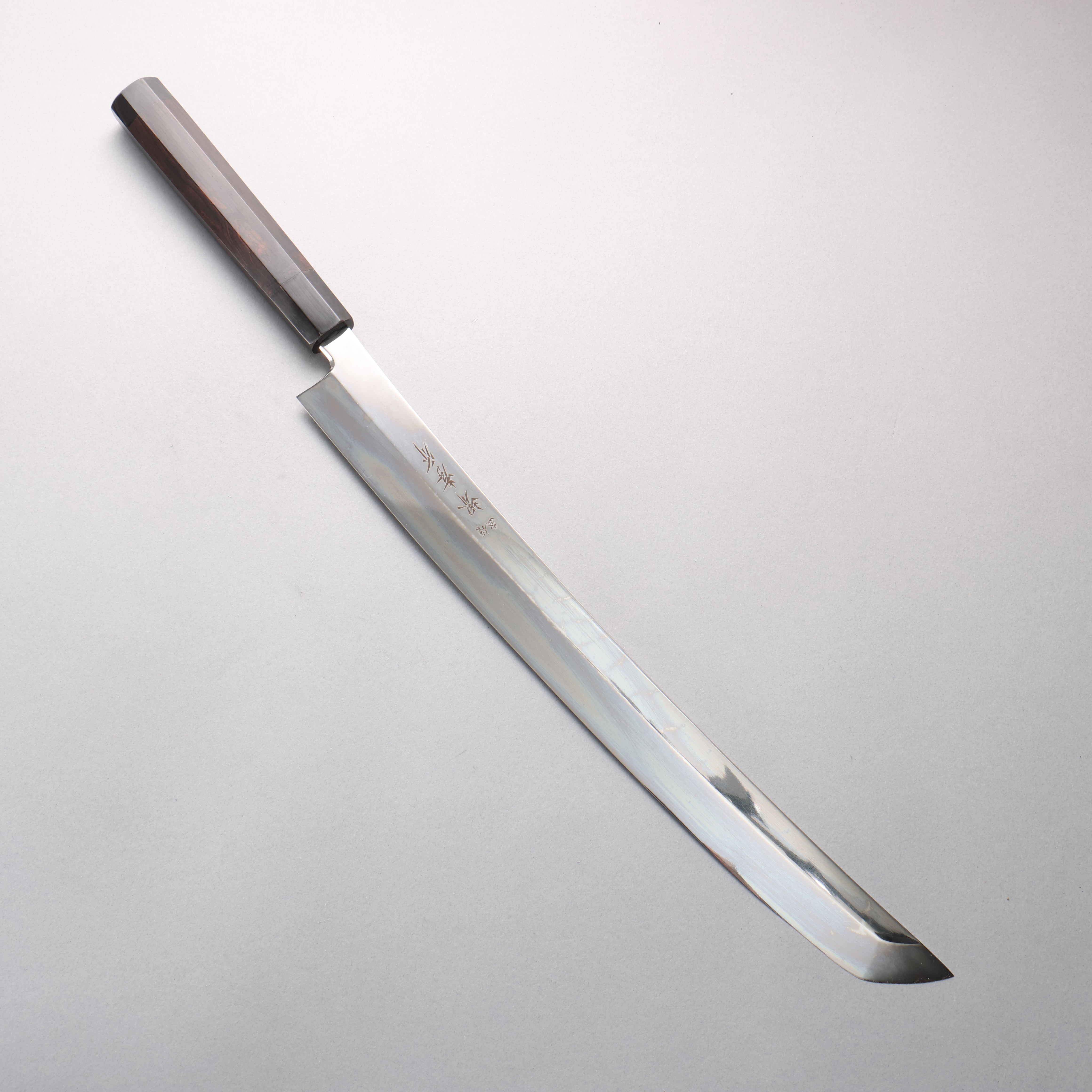 Sakai Takayuki Honyaki Silver Steel No.3 Mirrored Finish Sakimaru Yanagiba 390mm Ebony Wood (With Double Black Water Buffalo Horn) Handle with Sheath - Japanny - Best Japanese Knife