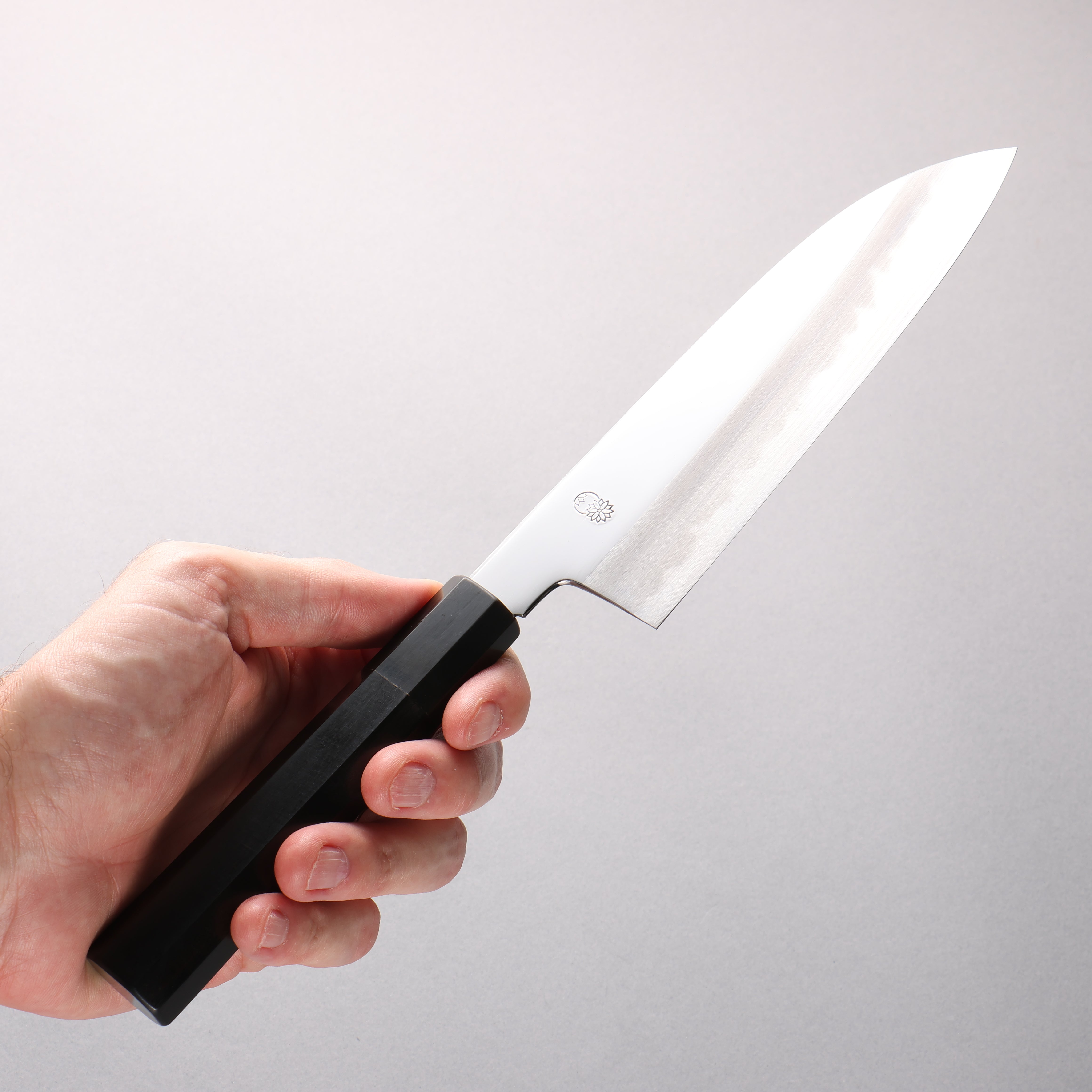 Choyo White Steel Mirrored Finish Santoku 180mm Ebony Wood (ferrule: Black Water Buffalo Horn) Handle