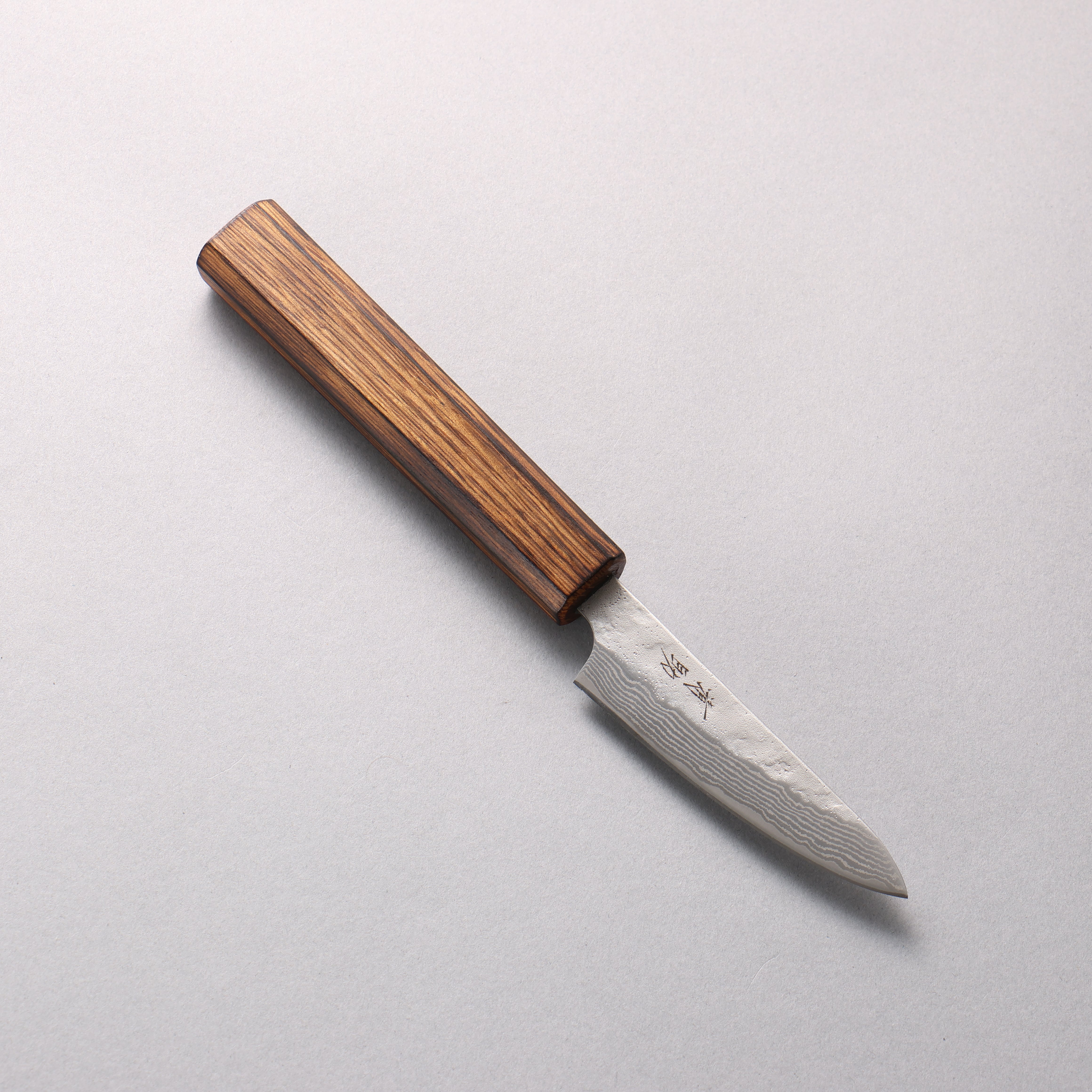 Seisuke Stainless Steel 440C Hammered Damascus Petty-Utility 80mm Oak Handle - Japanny - Best Japanese Knife