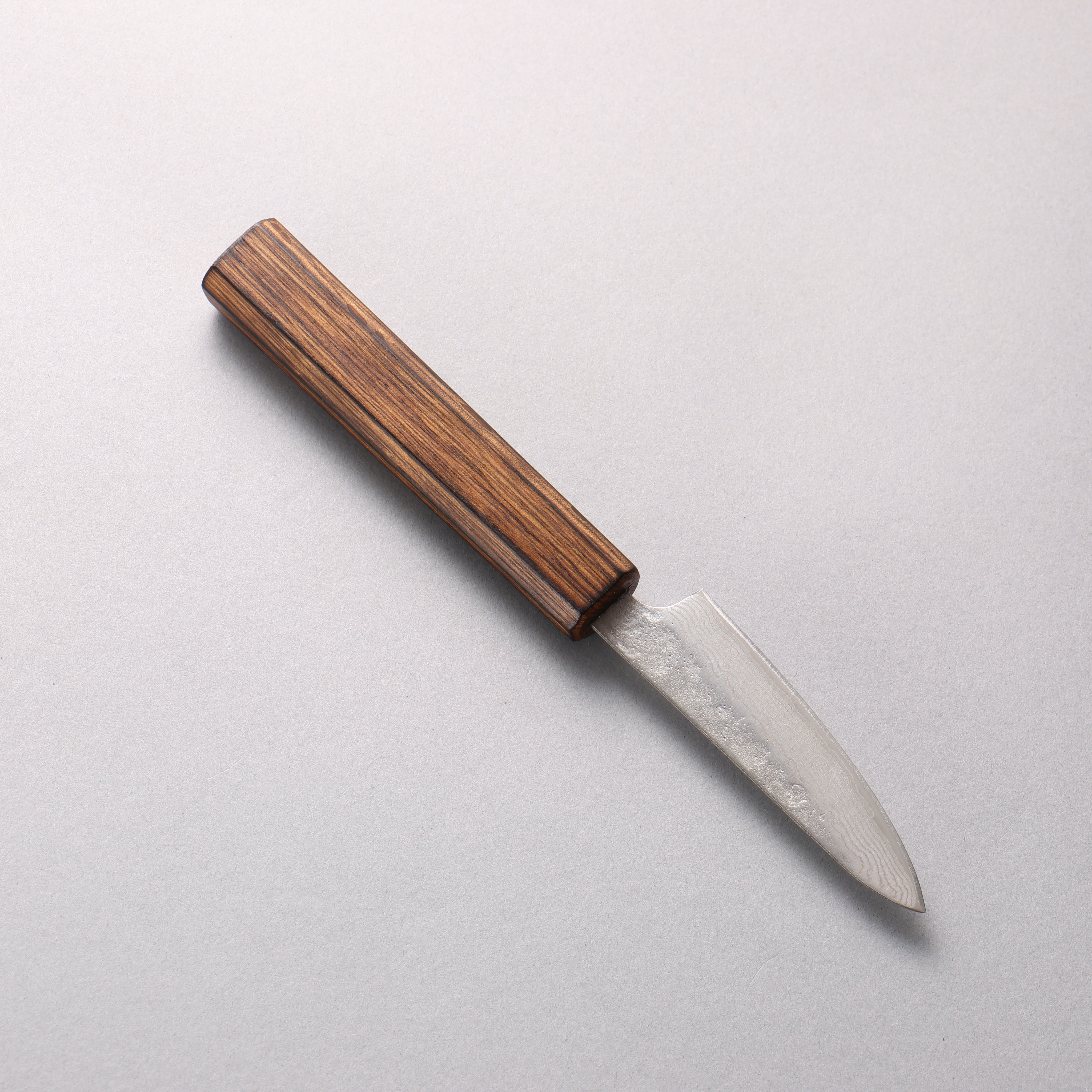 Seisuke Stainless Steel 440C Hammered Damascus Petty-Utility 80mm Oak Handle - Japanny - Best Japanese Knife