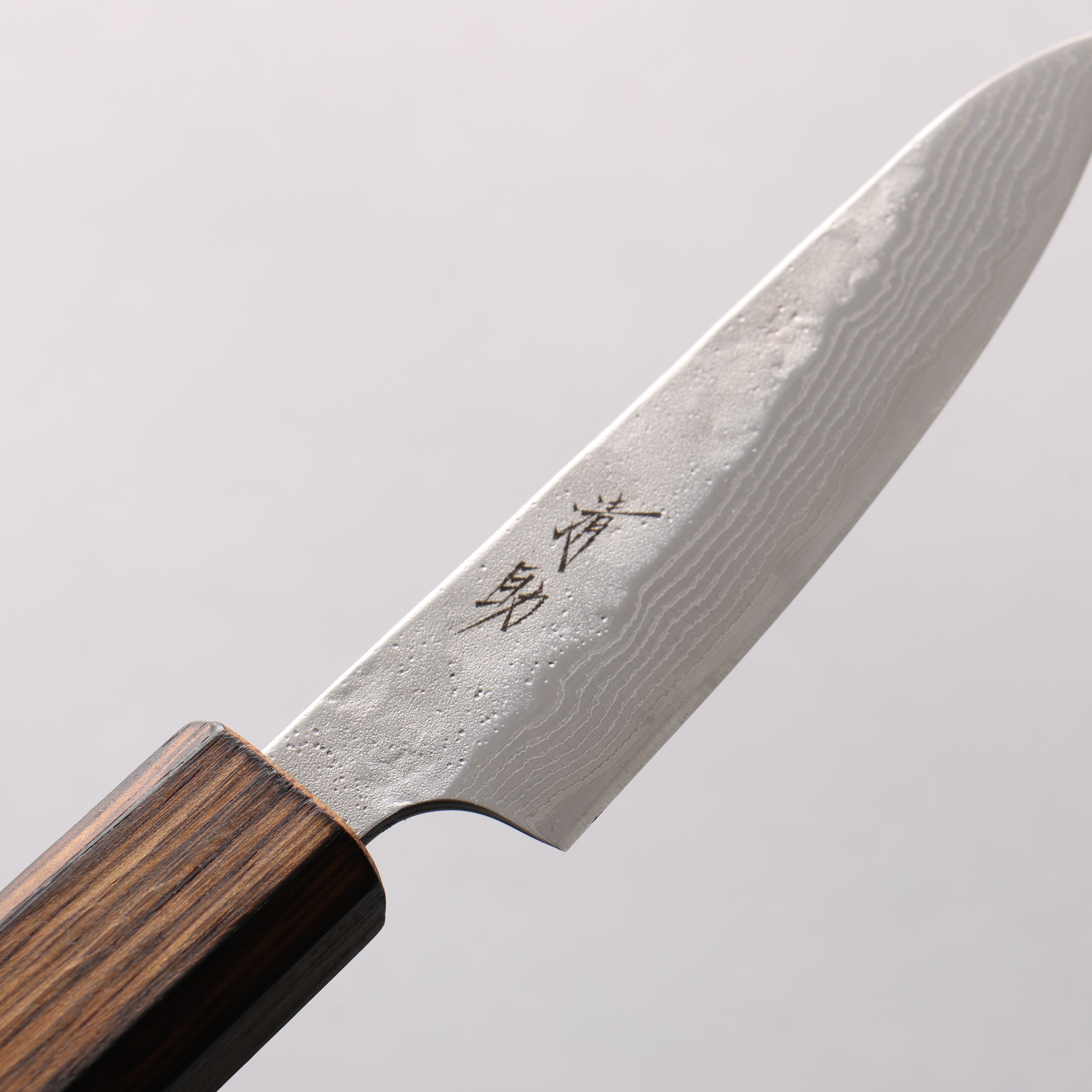 Seisuke Stainless Steel 440C Hammered Damascus Petty-Utility 80mm Oak Handle - Japanny - Best Japanese Knife