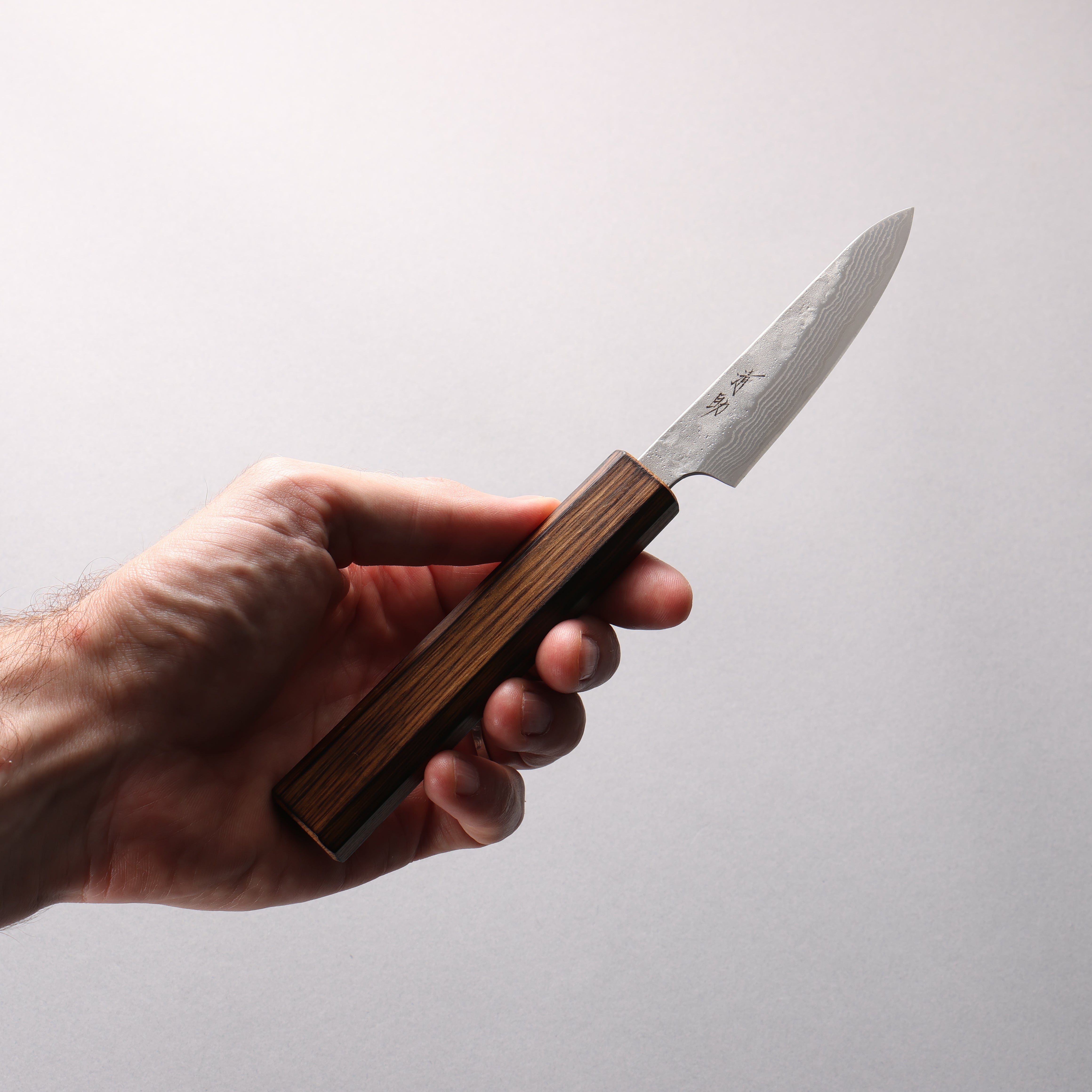 Seisuke Stainless Steel 440C Hammered Damascus Petty-Utility 80mm Oak Handle - Japanny - Best Japanese Knife