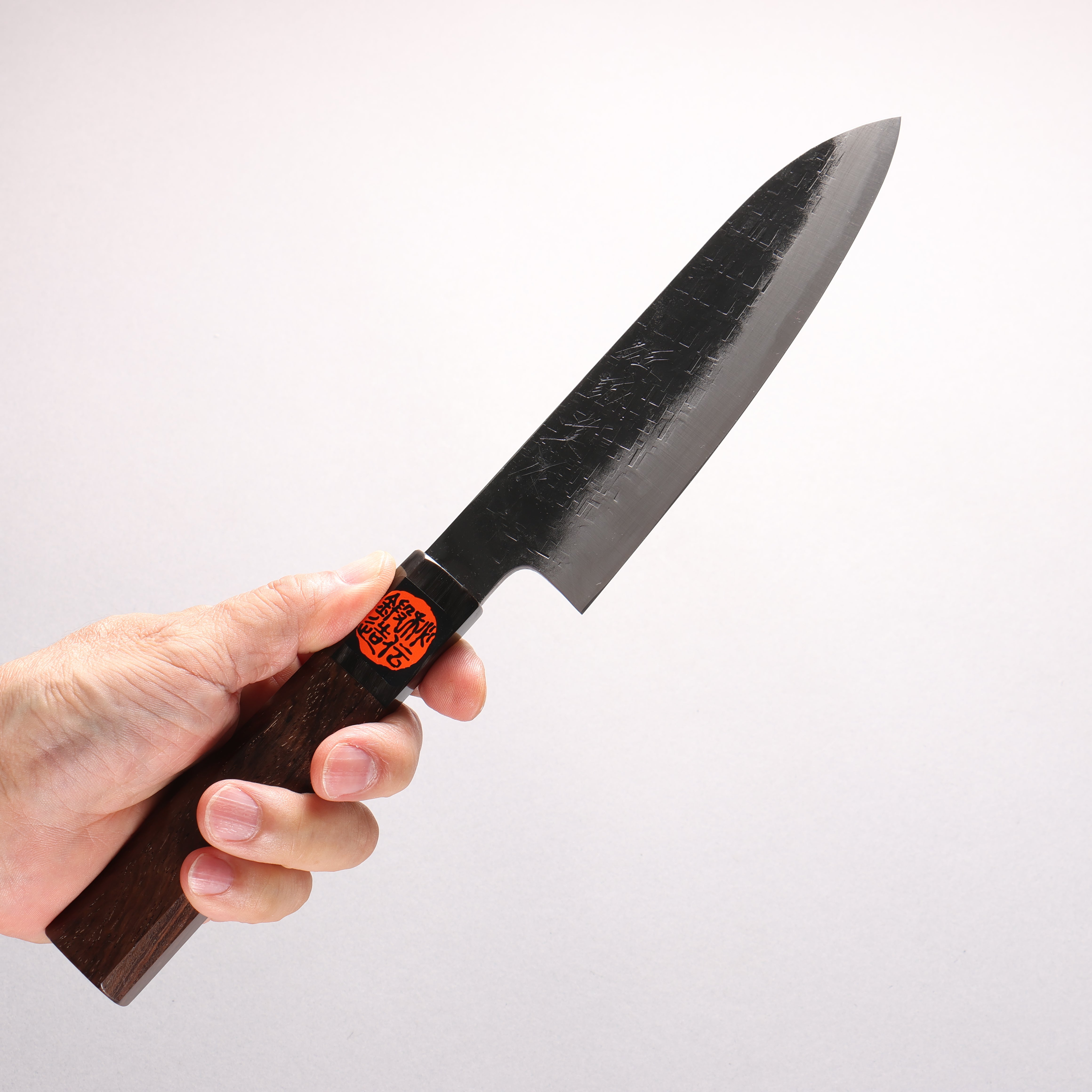 Shigeki Tanaka Blue Steel No.2 Black Finished Hammered(square) Small Santoku 150mm Walnut Handle