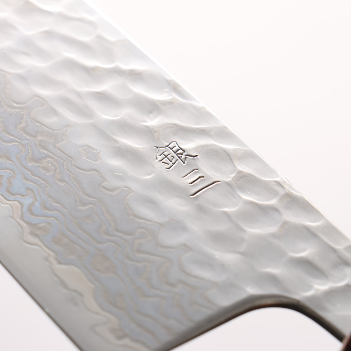 Oul Silver Steel No.3 Hammered Damascus Moon White Santoku 165mm Charcoal Gray Pakka wood Handle